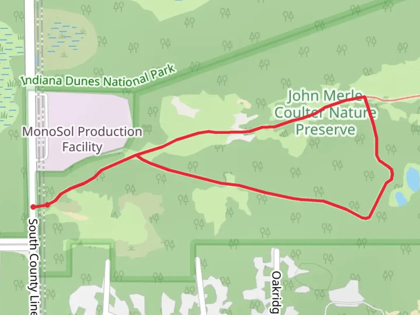 An image depicting the trail John Merle Coulter Nature Preserve Loop and its surrounding area.