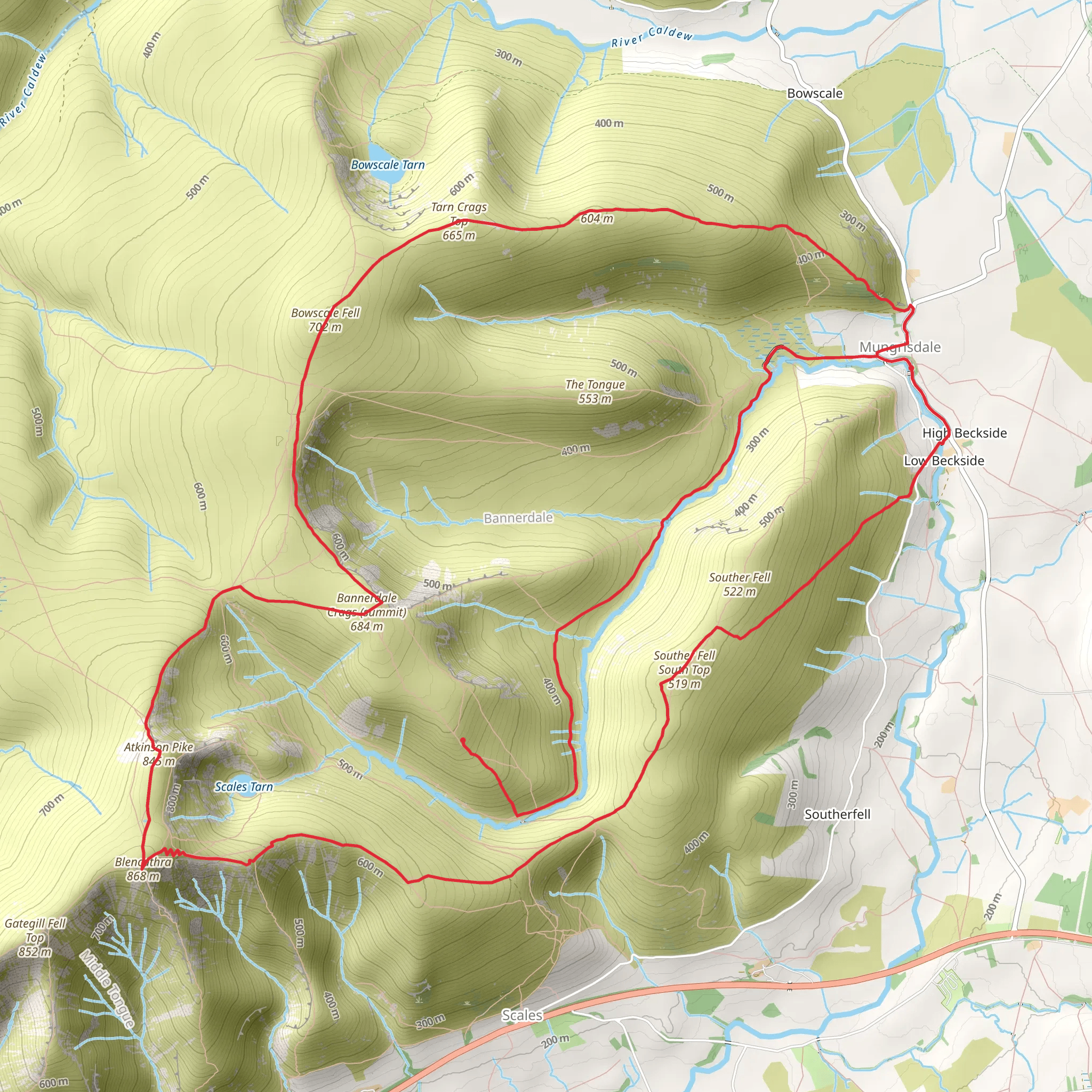 Bowscale Fell, Bannerdale Crags and Blencathra Peak Loop from Mungrisdale mobile static map