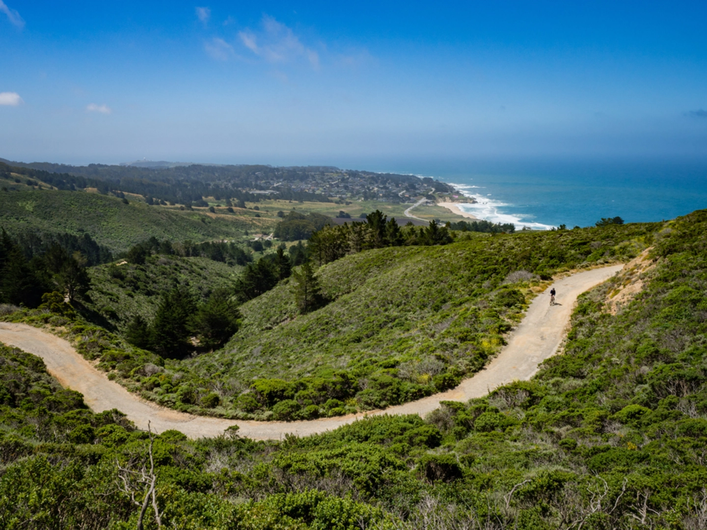 An image depicting the trail Old San Pedro Mountain Road and North Peak Access Road and its surrounding area.