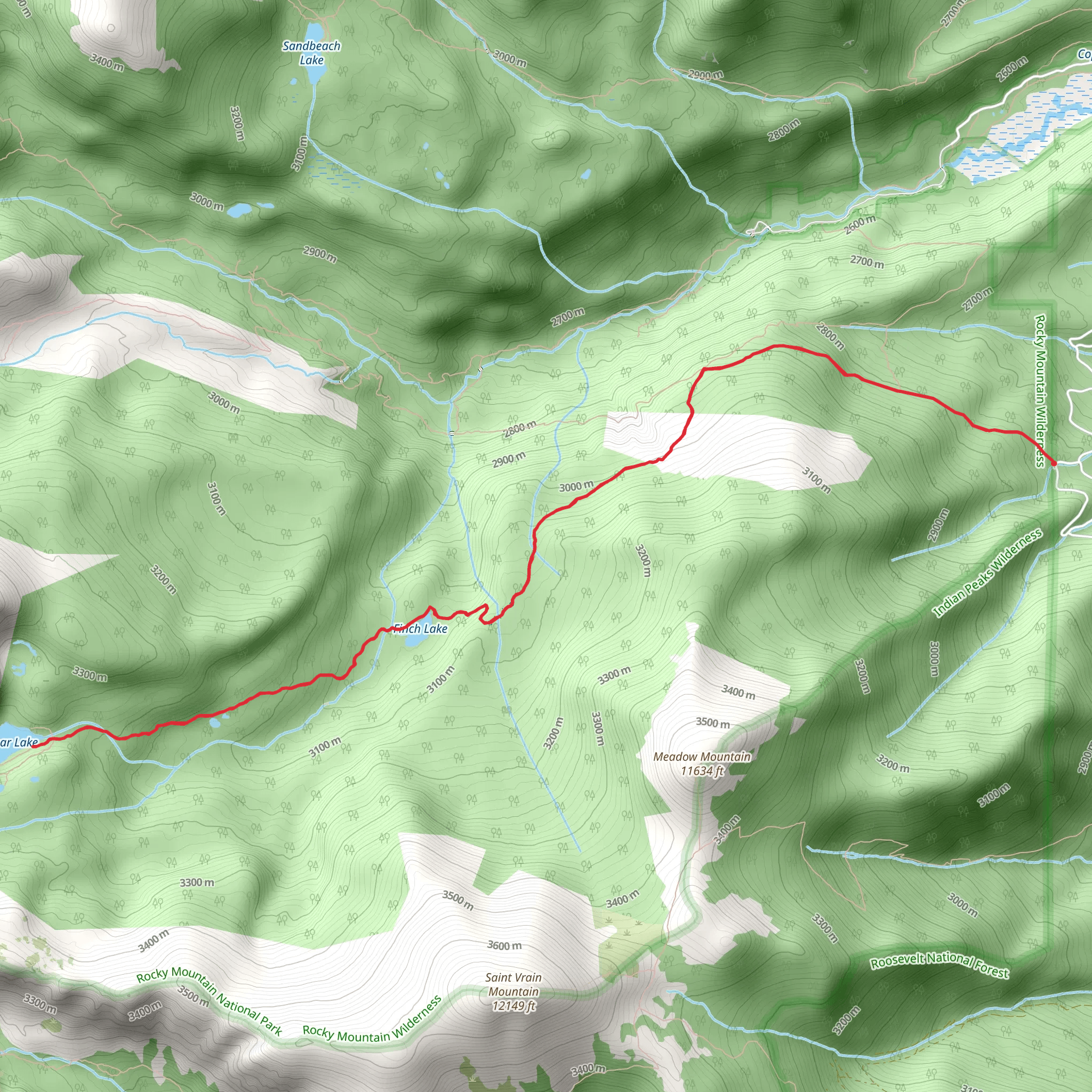 Pear Lake and Pinch Lake via Allenspark Trail mobile static map