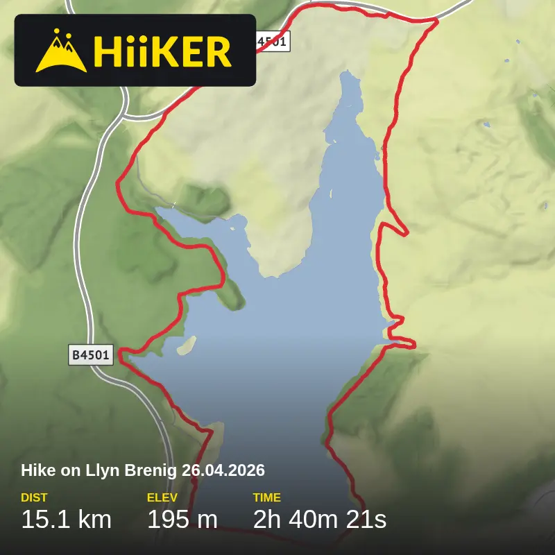 A map preview of the recording Hike on Llyn Brenig 26.04.2026.