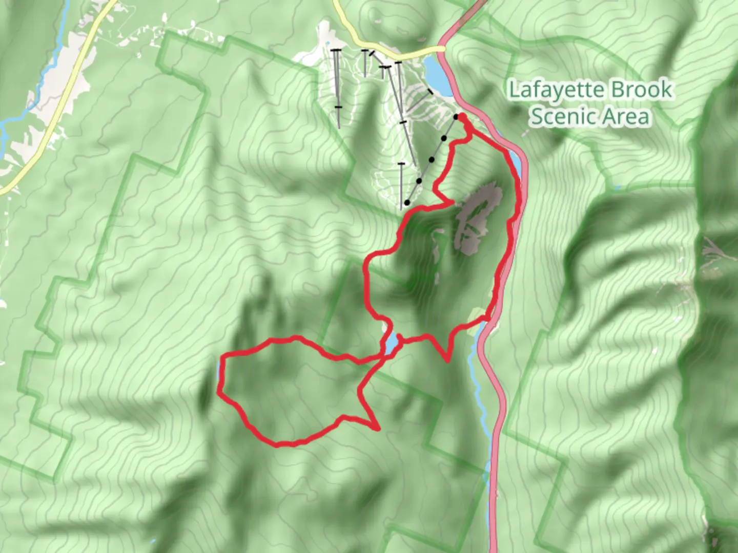 An image depicting the trail Cannon Mountain, Lonesome Lake and Kinsman Pond Loop Trail and its surrounding area.
