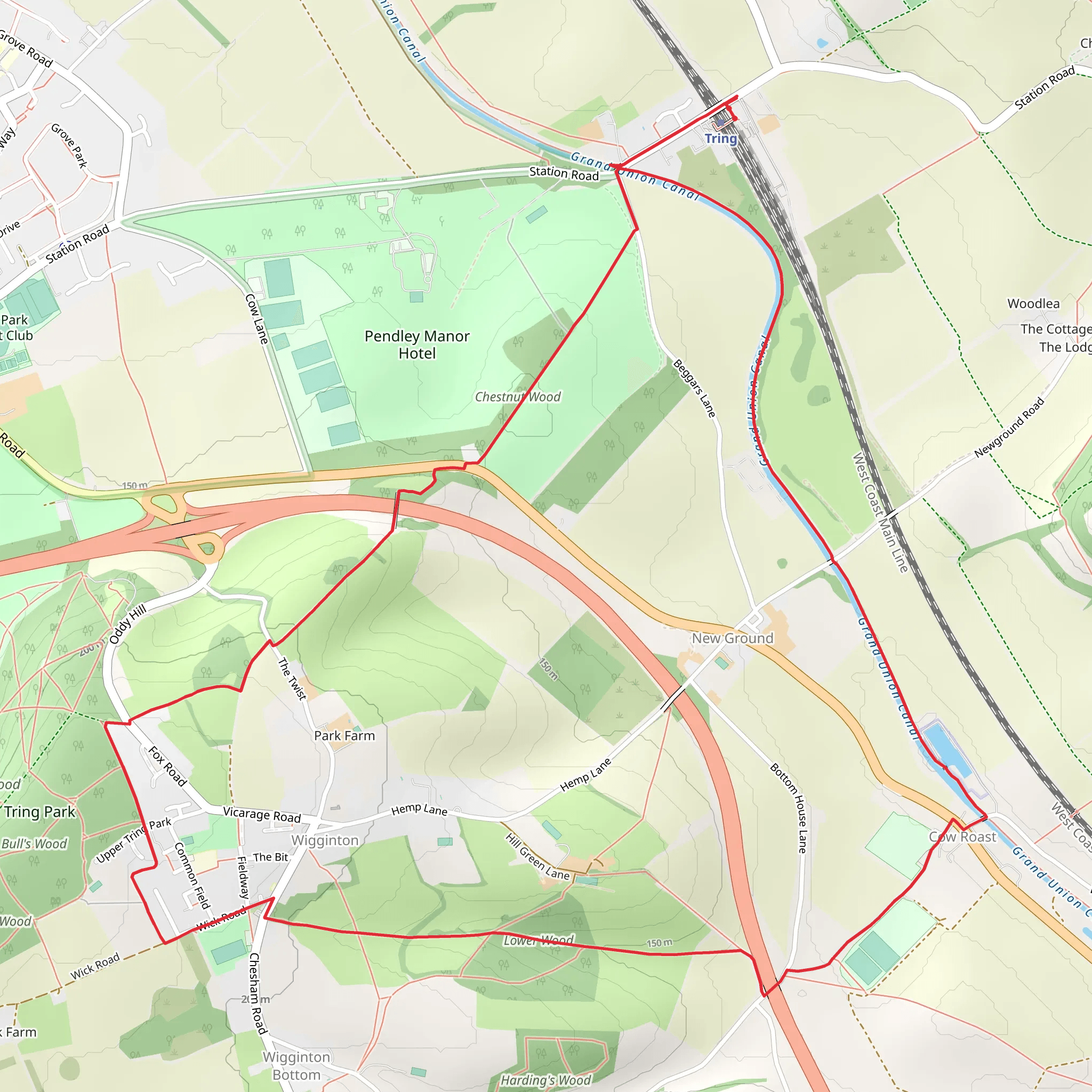 Langton Wood, Lower Wood via Grand Union Canal mobile static map
