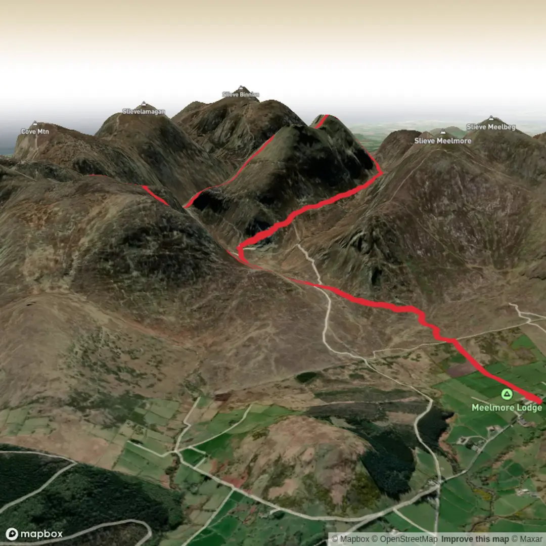 An image depicting the trail Bearnagh Loop and its surrounding area.