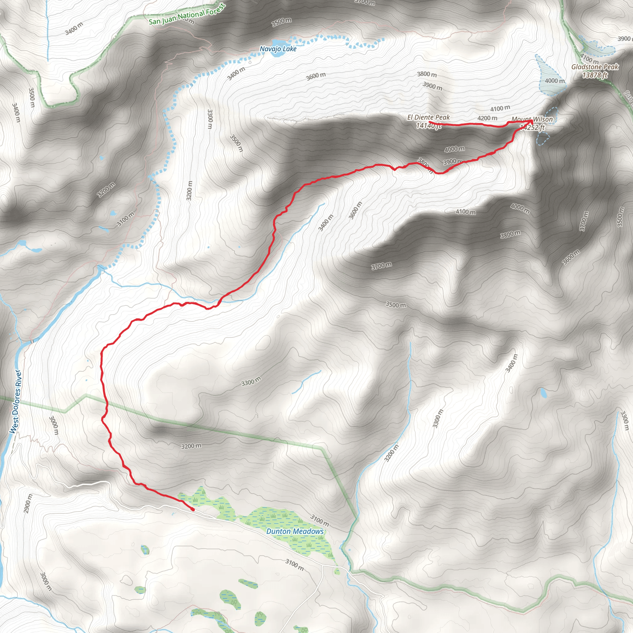 Mount Wilson and El Diente Peak via Killpacker Trail mobile static map