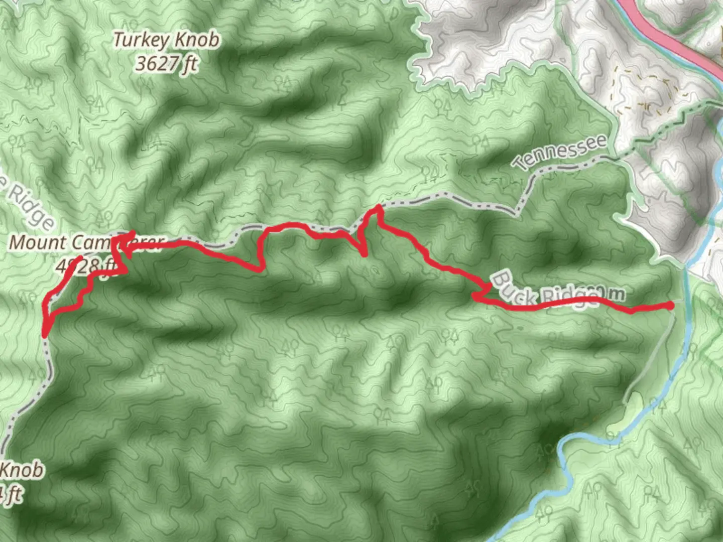 An image depicting the trail Mount Cammerer via Chestnut Branch Trail and its surrounding area.