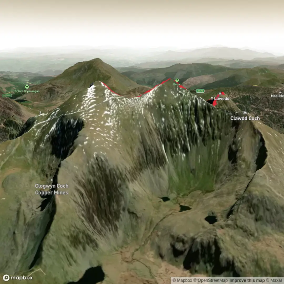An image depicting the trail Wales 7 Summits (Day 3) and its surrounding area.
