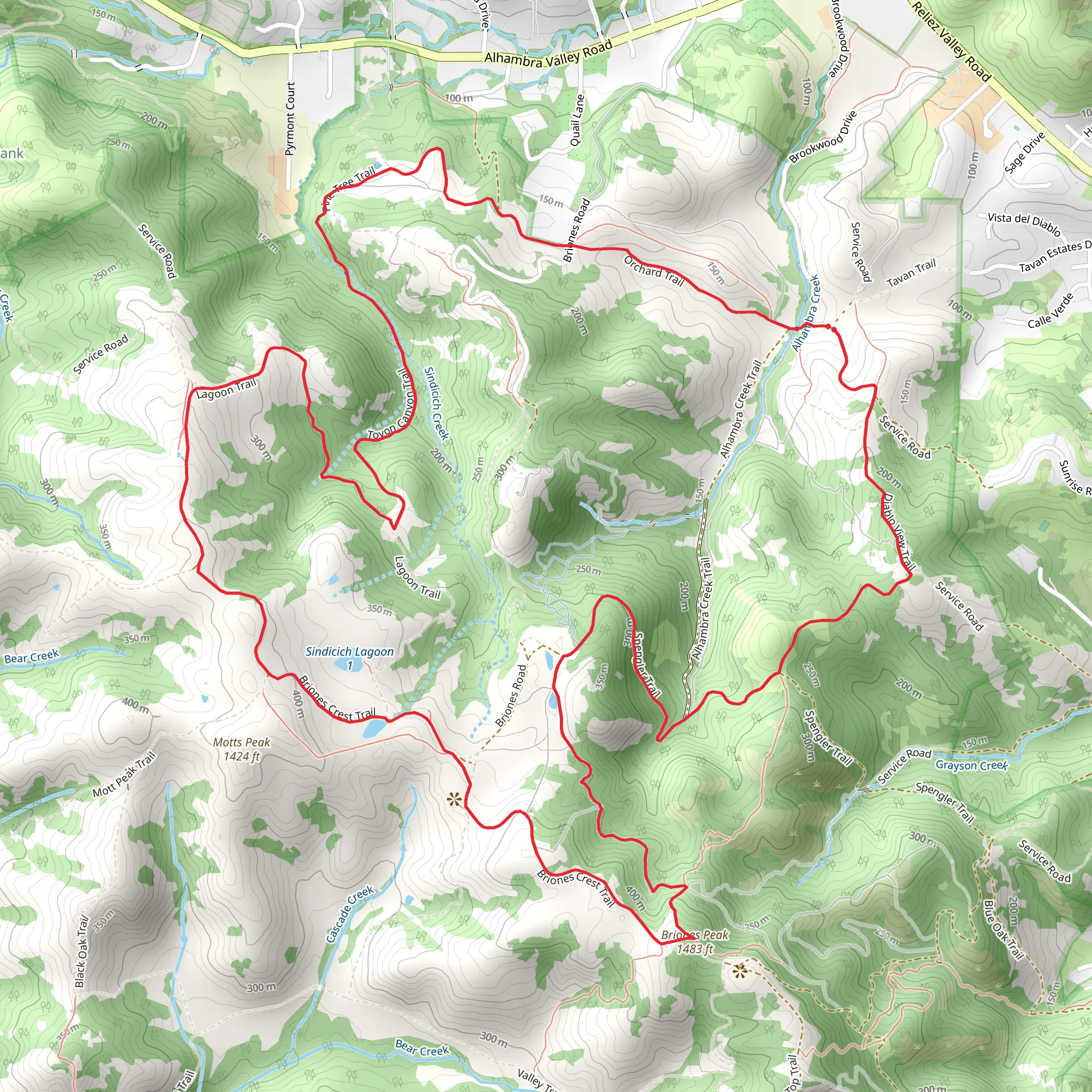 Briones Crest Trail and Diablo View Trail Loop mobile static map