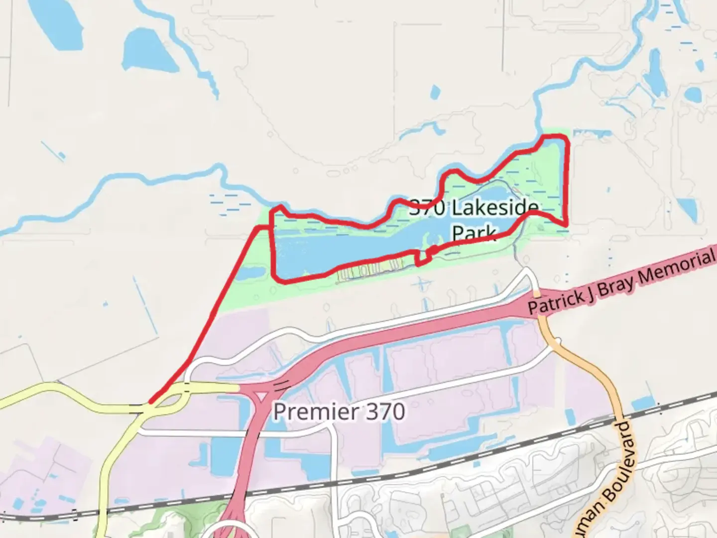 An image depicting the trail Lakeside Park and Dardenne Creek Loop and its surrounding area.