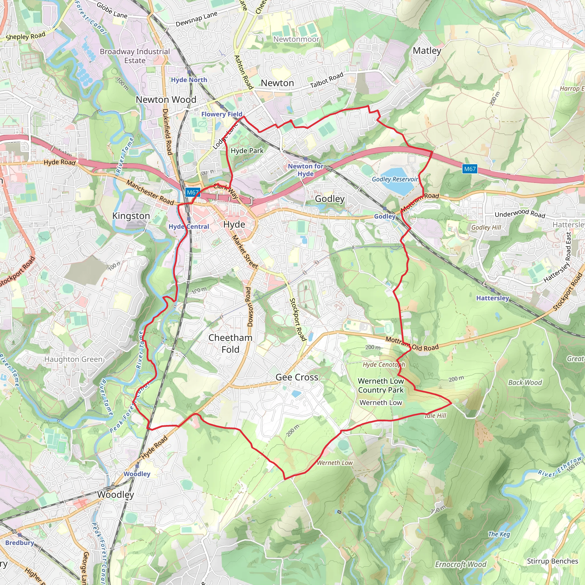 Wrneth Low Country Park and Hyde Park Loop mobile static map