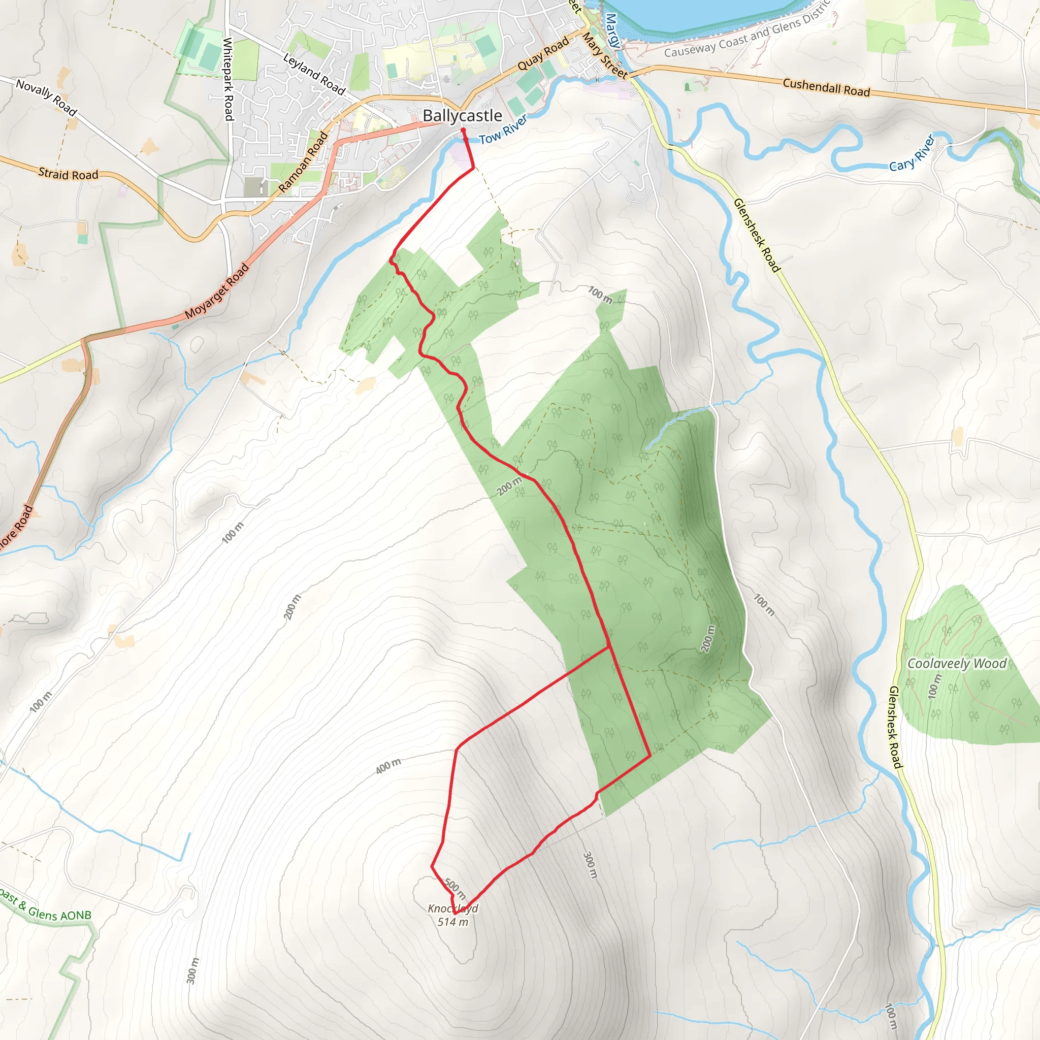 Knocklayd from Ballycastle mobile static map
