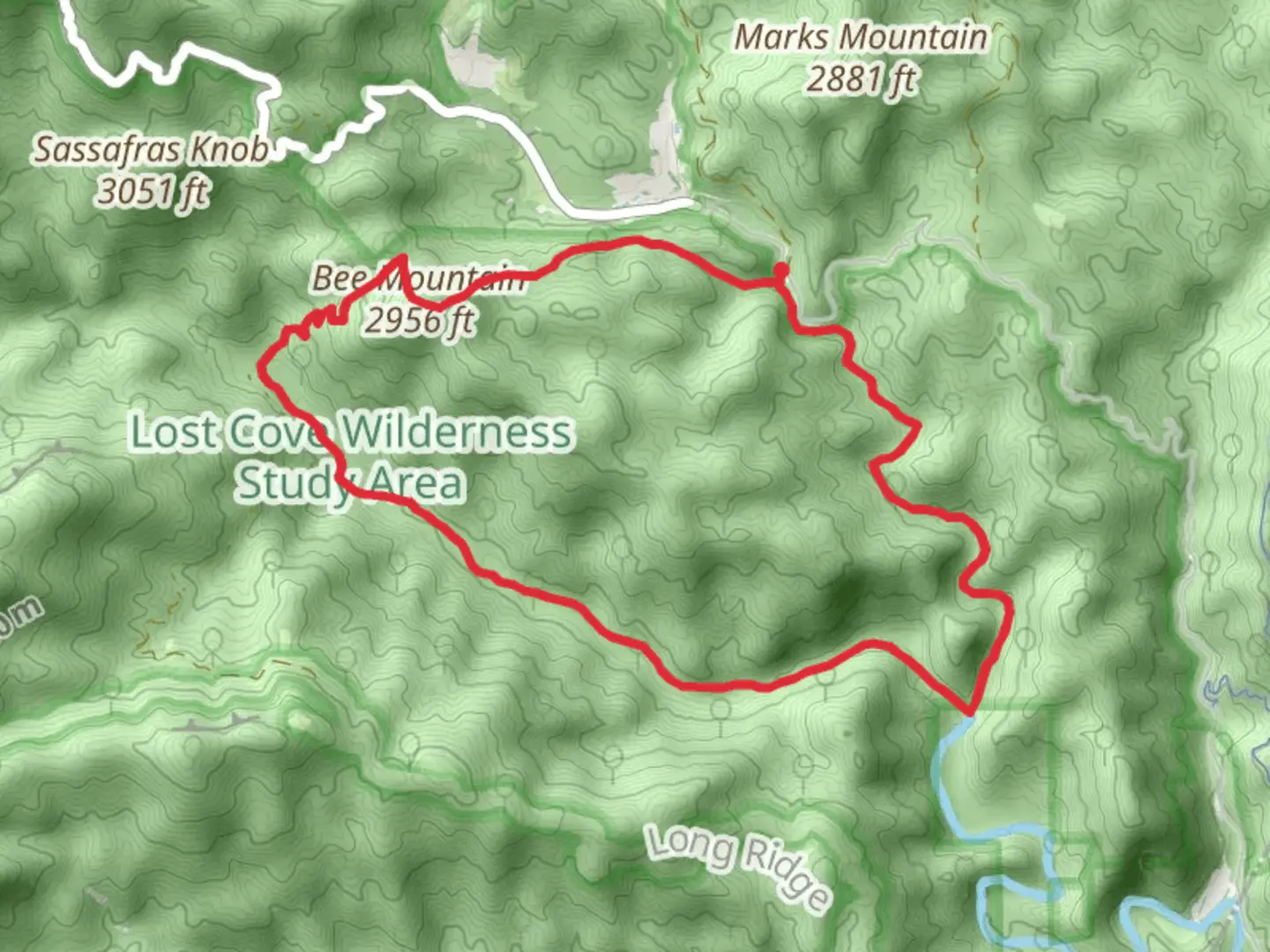 An image depicting the trail Bee Mountain, Lost Cove Loop Trail and its surrounding area.