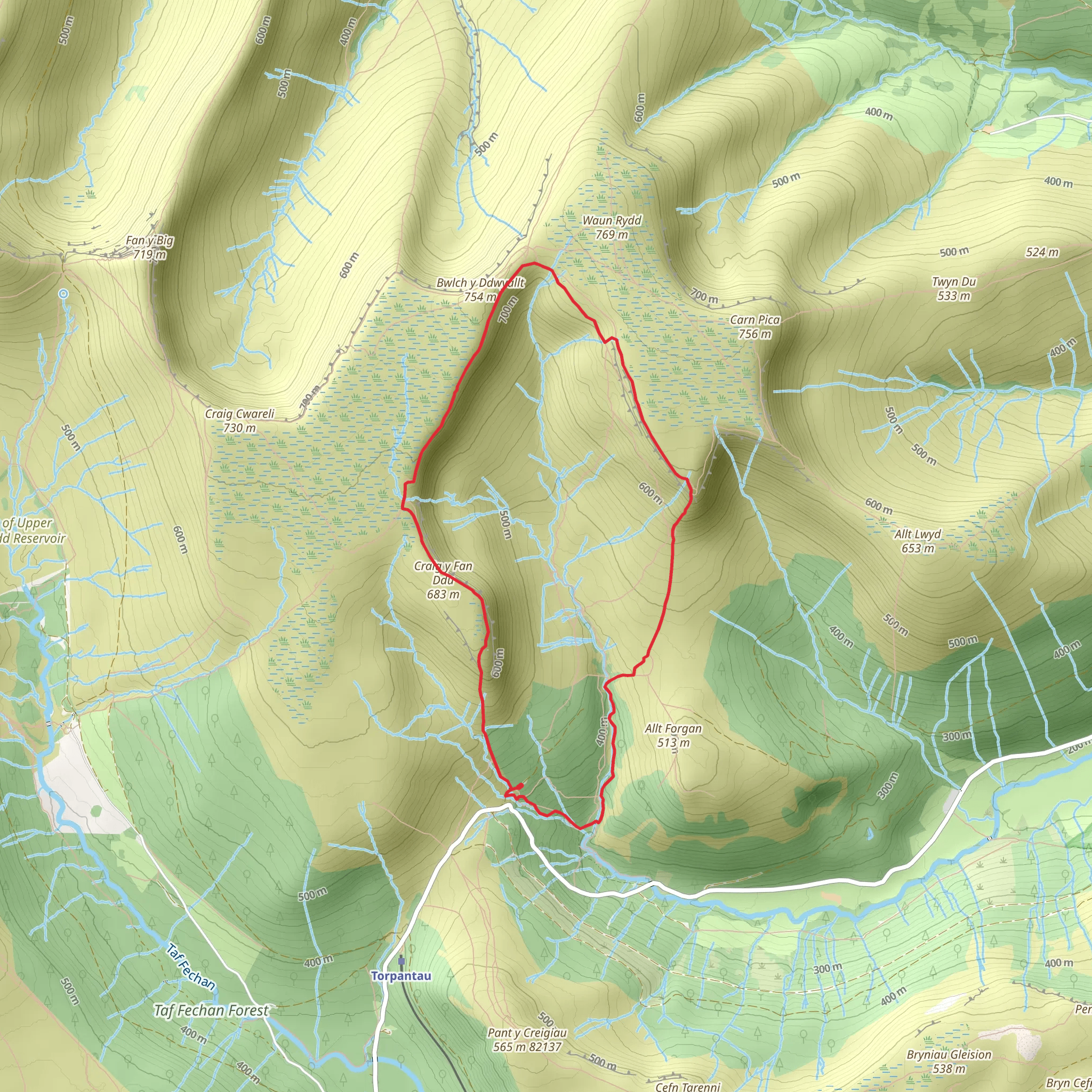 Waun Rydd from Blaen y glyn mobile static map