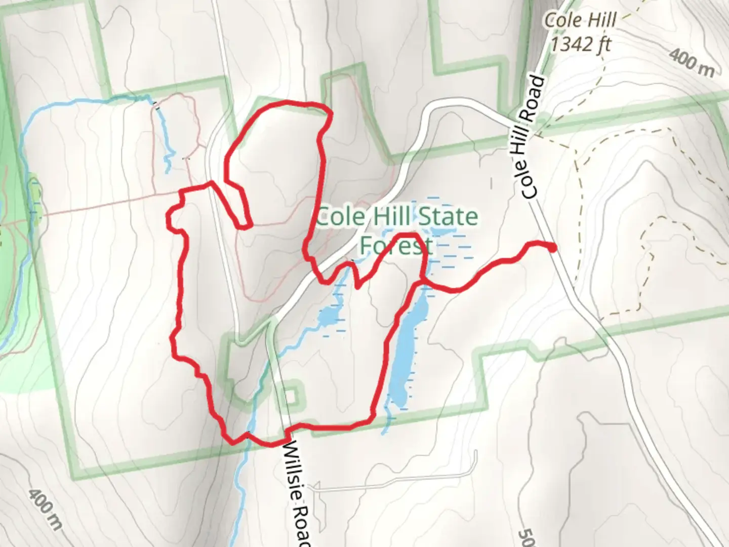 An image depicting the trail Cole Hill Road Loop via Long Path and its surrounding area.