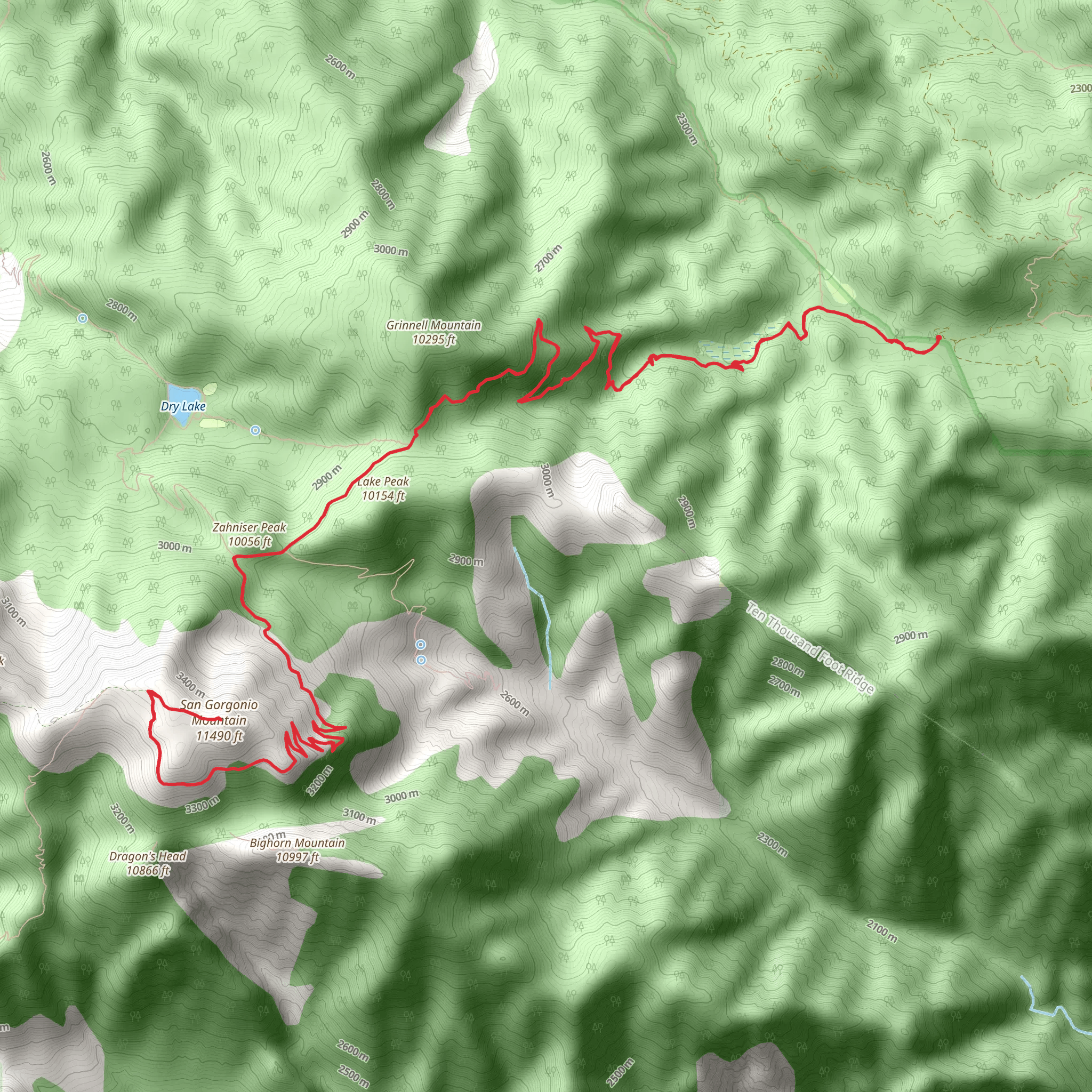 San Gorgonio Mountain via Fish Creek Trail mobile static map