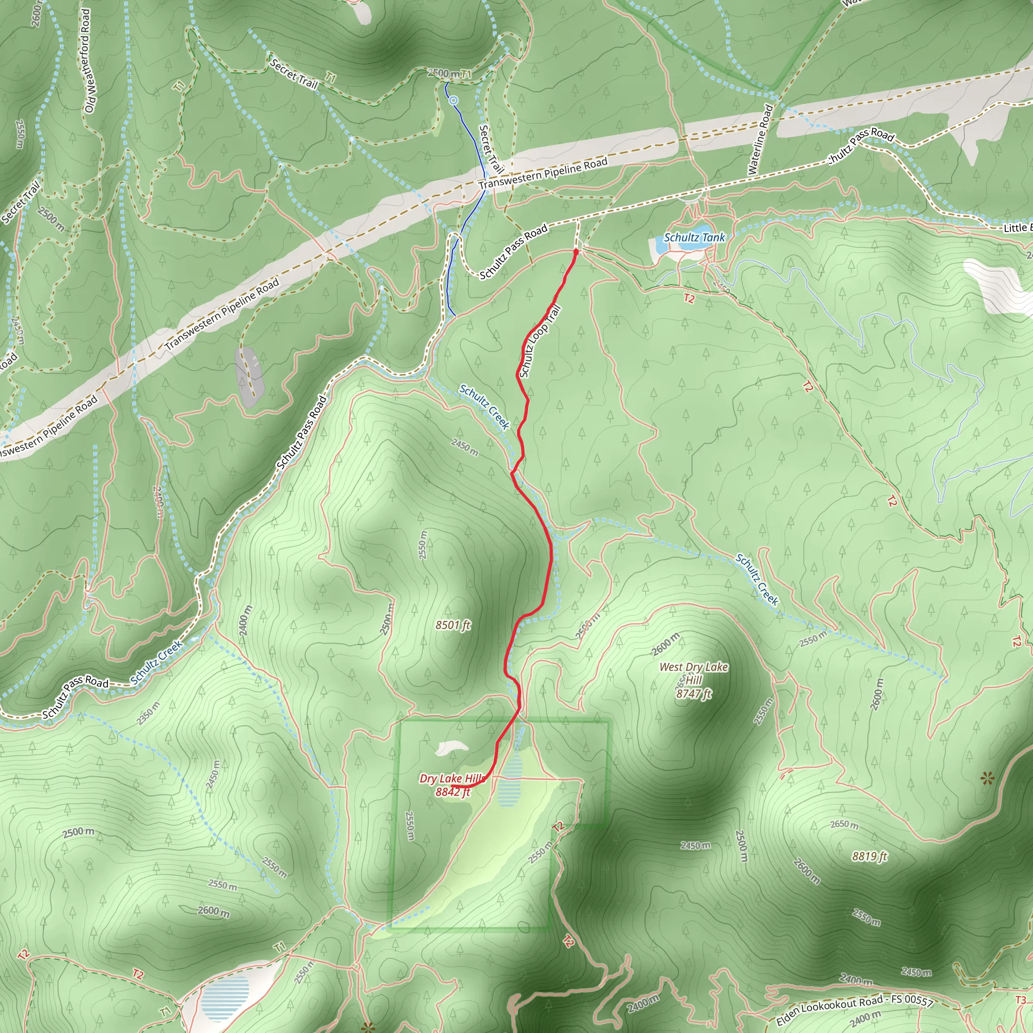 Dry Lake Hills via Schultz Loop Trail mobile static map