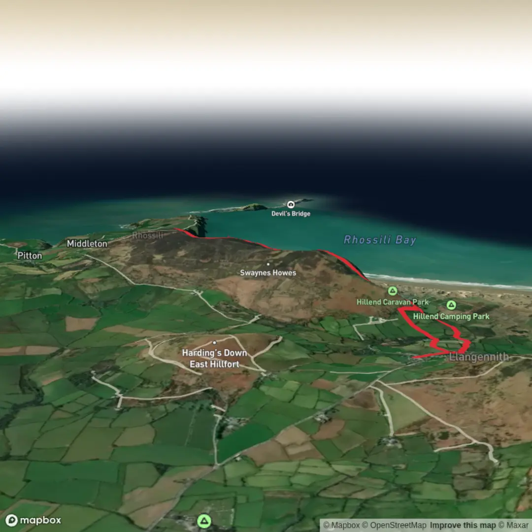 An image depicting the trail Rhossili to kings head & back and its surrounding area.