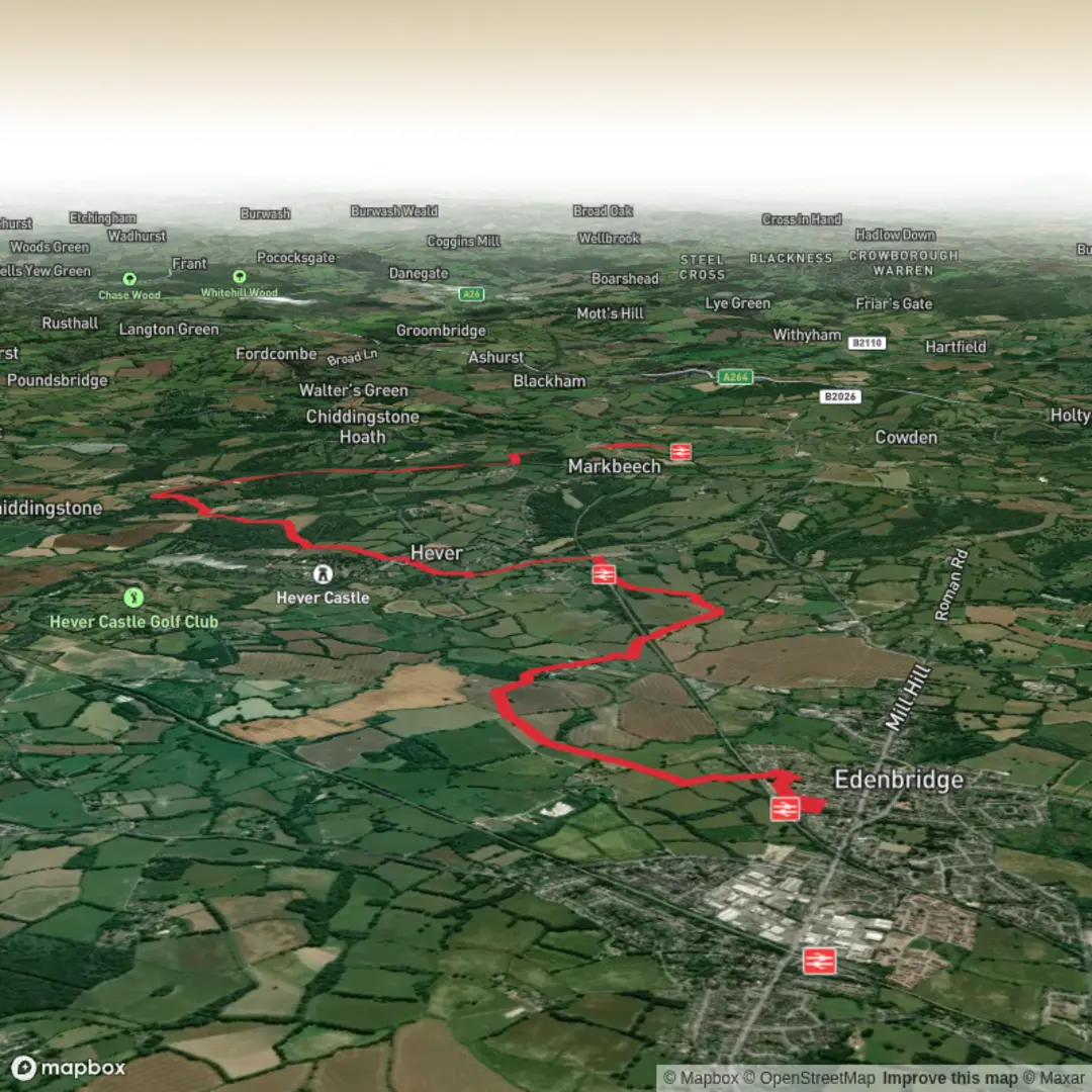 An image depicting the trail Edenbridge to cowden, station to station and its surrounding area.