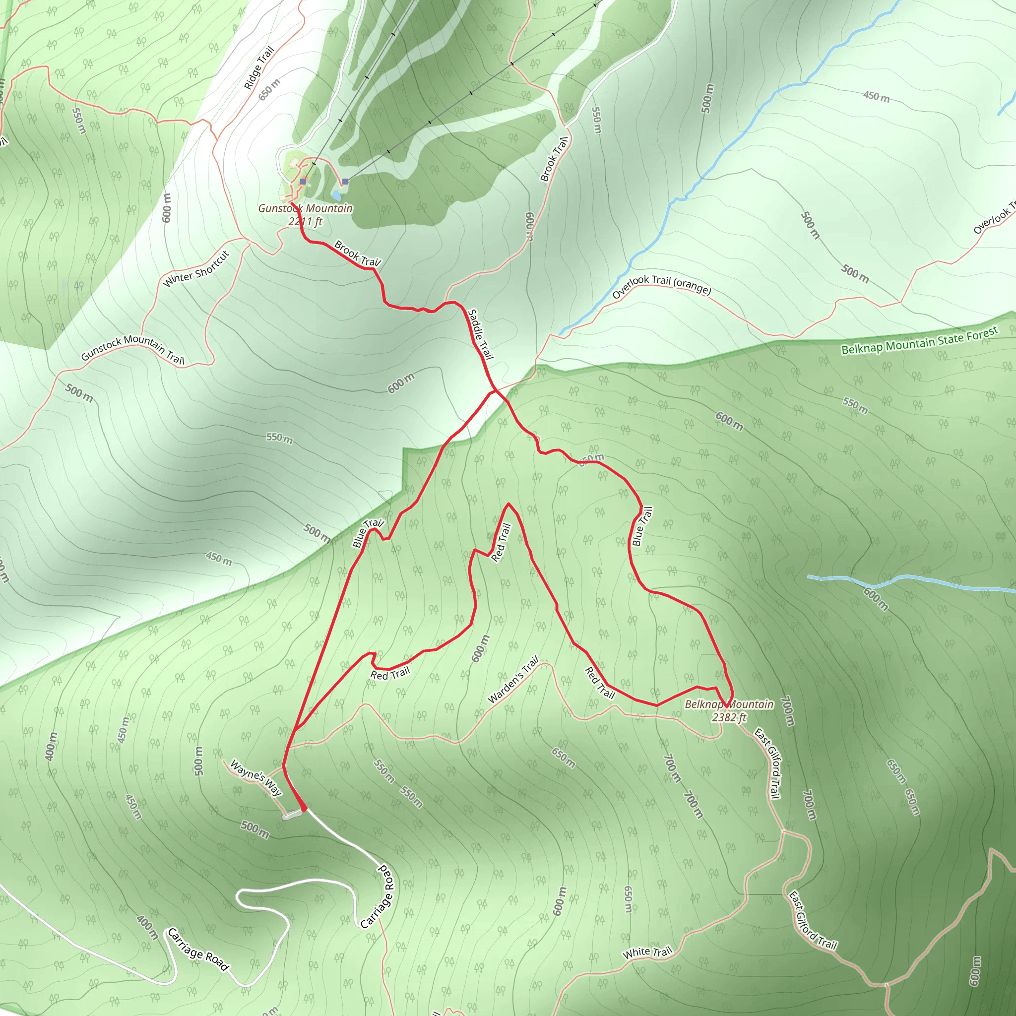 Belknap Mountain and Gunstock Mountain Trail Loop mobile static map