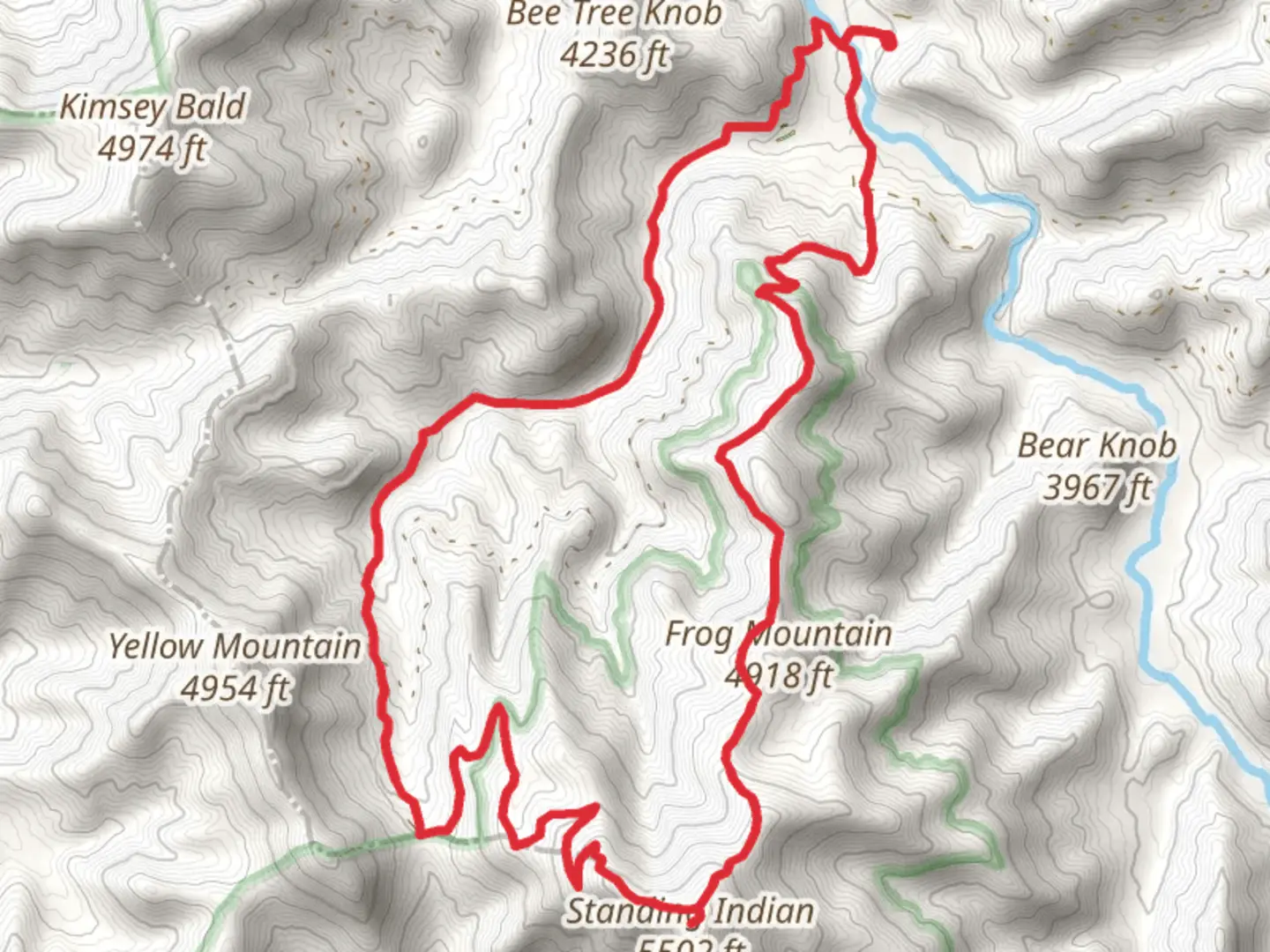 An image depicting the trail Kimsey Creek, Deep Gap and Lower Trail Ridge Way Loop Trail and its surrounding area.
