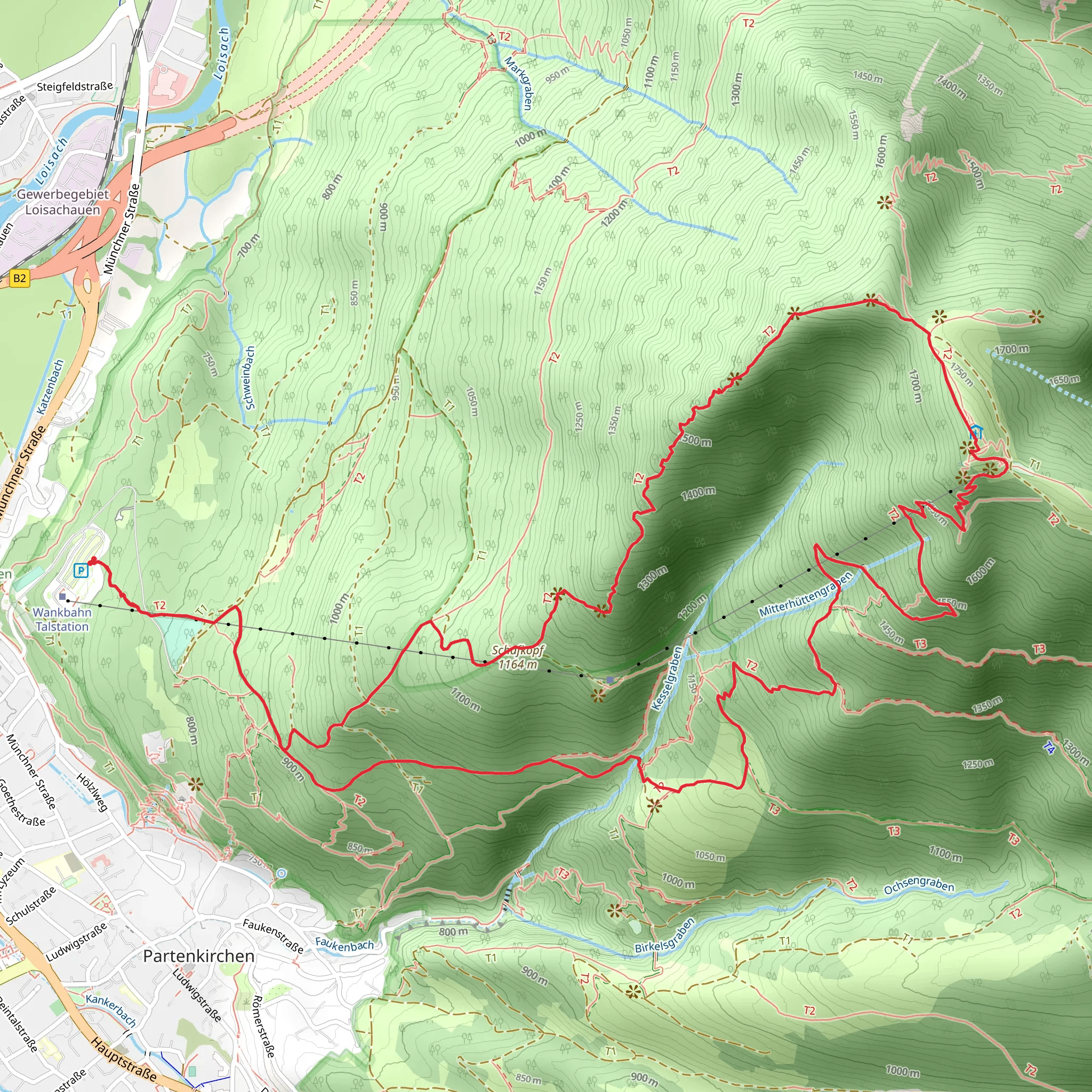 Naturkino, Eckenberg, Wankweg and Schafkopf via Alpina Violett mobile static map