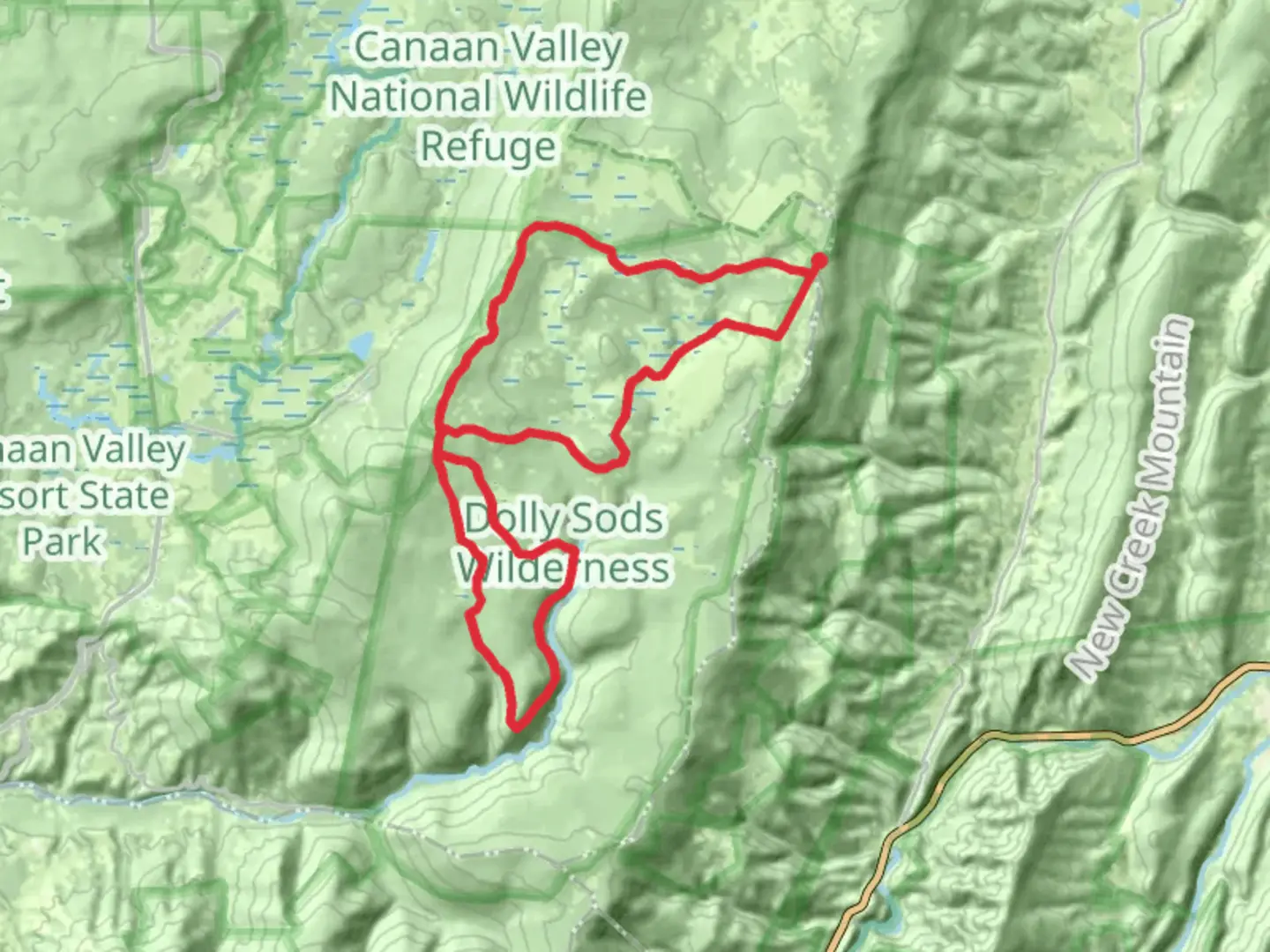An image depicting the trail Bear Rocks Trail, Red Creek and ADT Loop and its surrounding area.