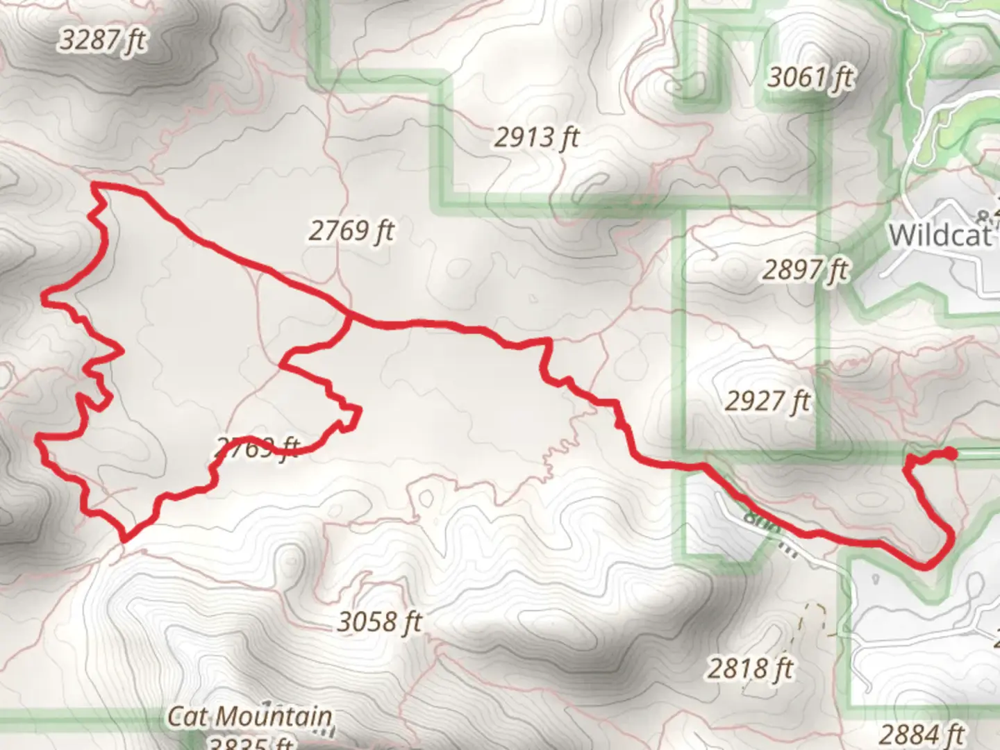 An image depicting the trail Little Cat Trail and Explorer Trail and its surrounding area.