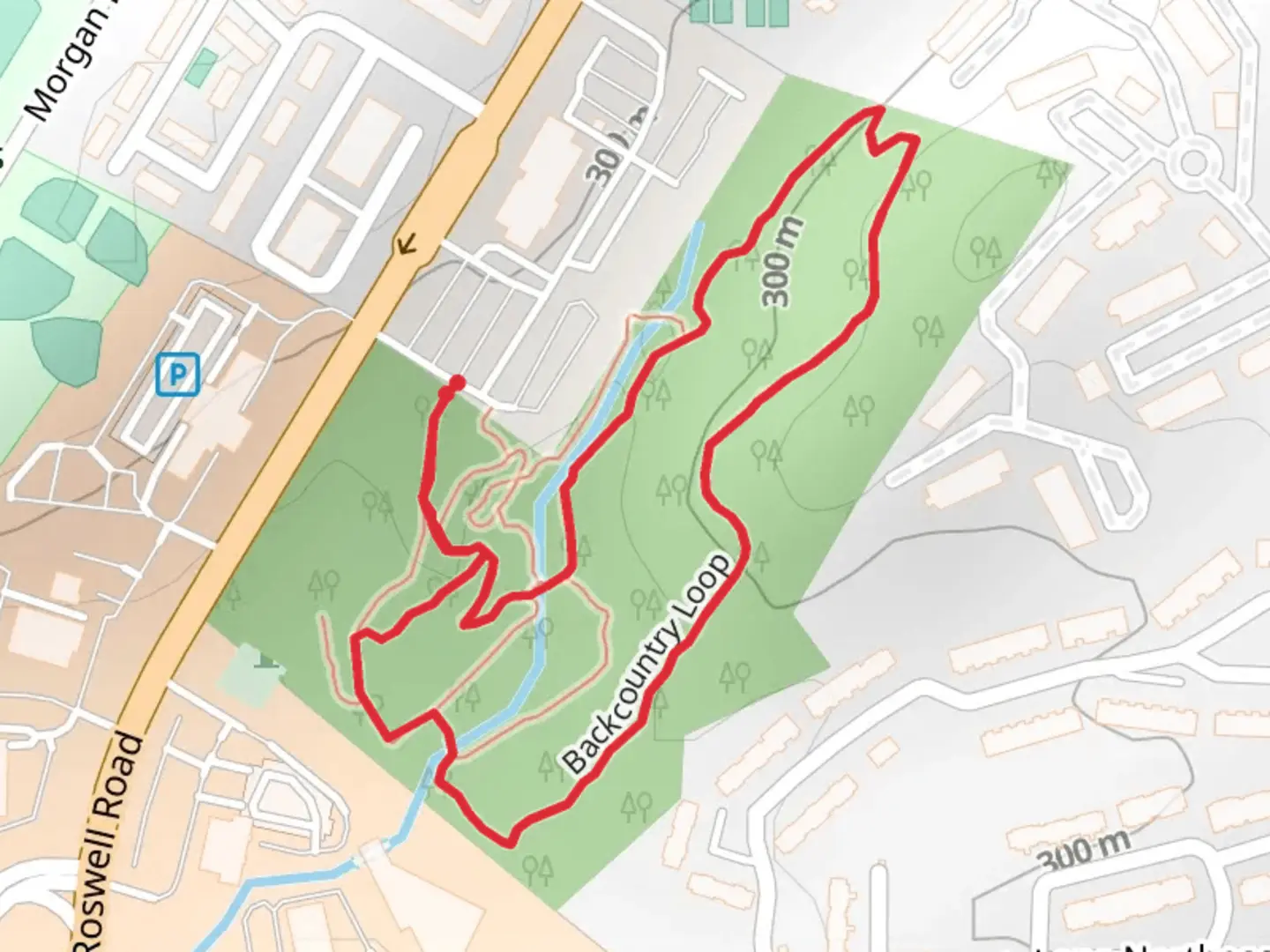 An image depicting the trail Backcountry Loop and its surrounding area.