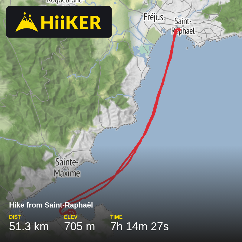 A map preview of the recording Hike from Saint-Raphaël.