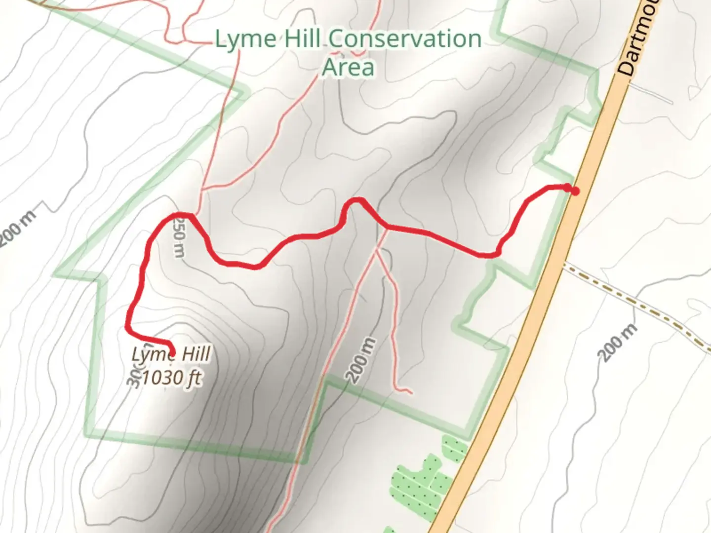 An image depicting the trail Lyme Hill Out and Back and its surrounding area.