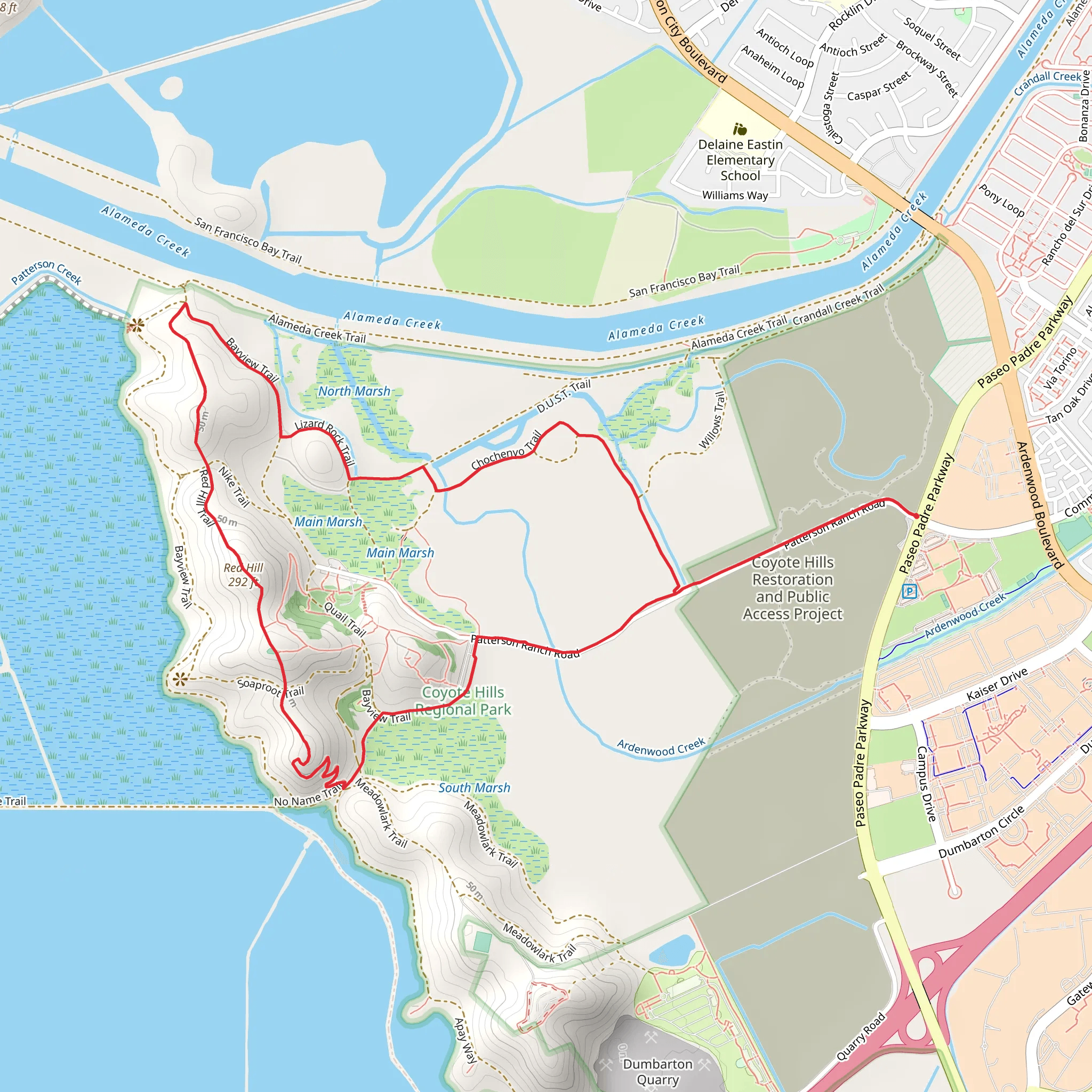 Red Hill via Coyote Hills Regional Park Loop mobile static map