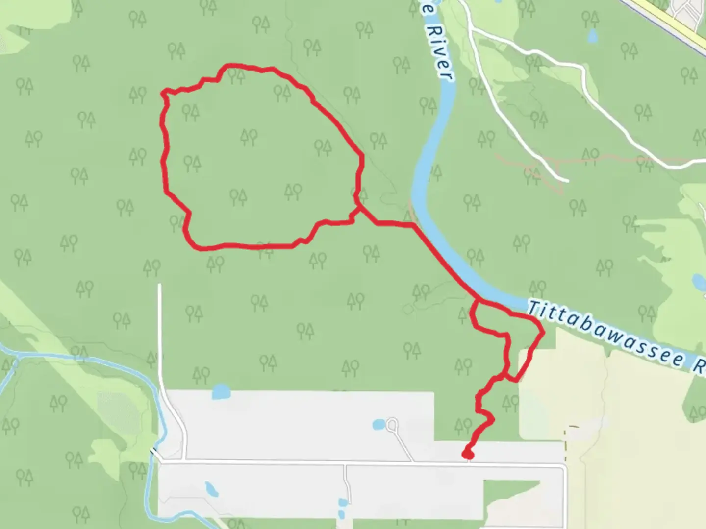 An image depicting the trail First Loop and North Loop and its surrounding area.