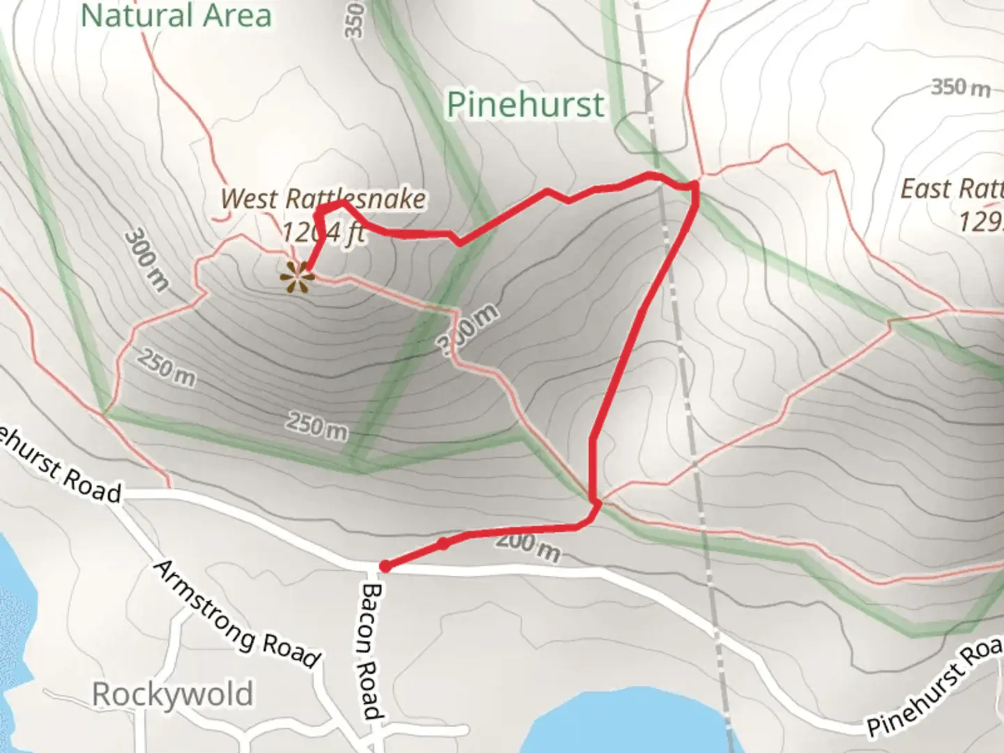 An image depicting the trail West Rattlesnake via East Rattlesnake Trail and its surrounding area.