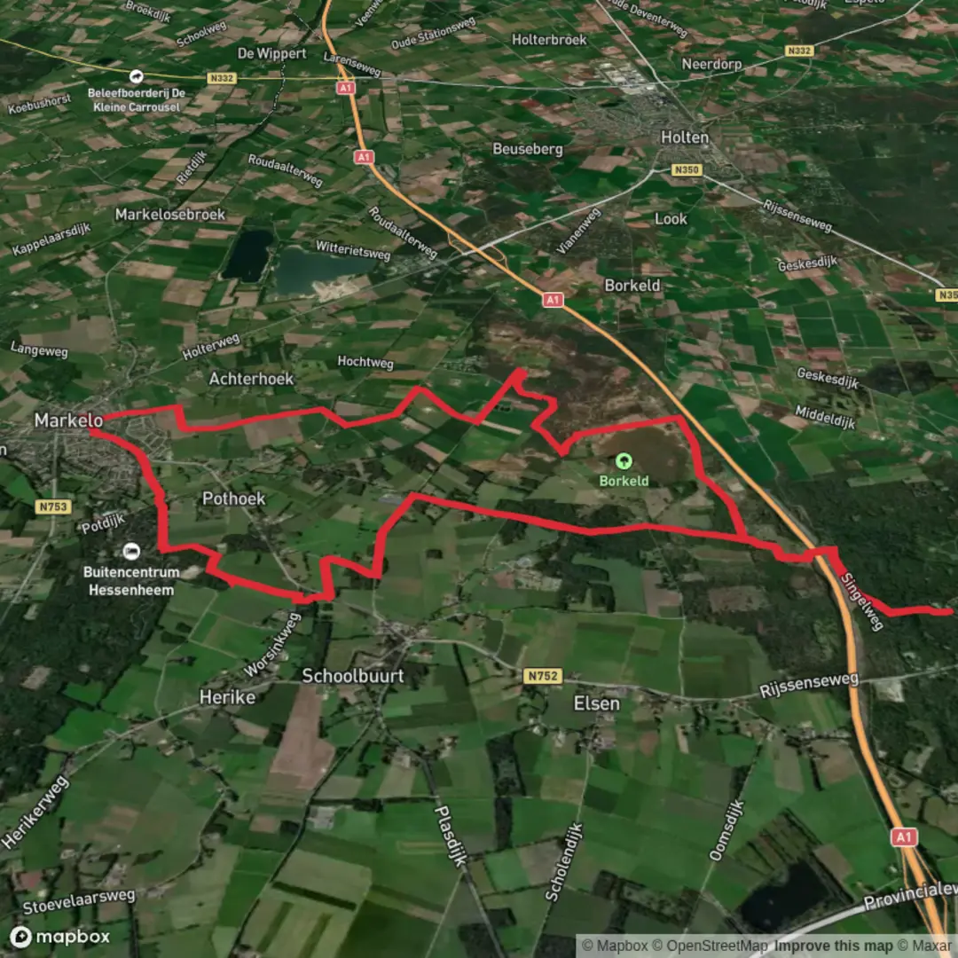 An image depicting the trail Overijssels Havezatenpad and Herikeres Weg Loop and its surrounding area.