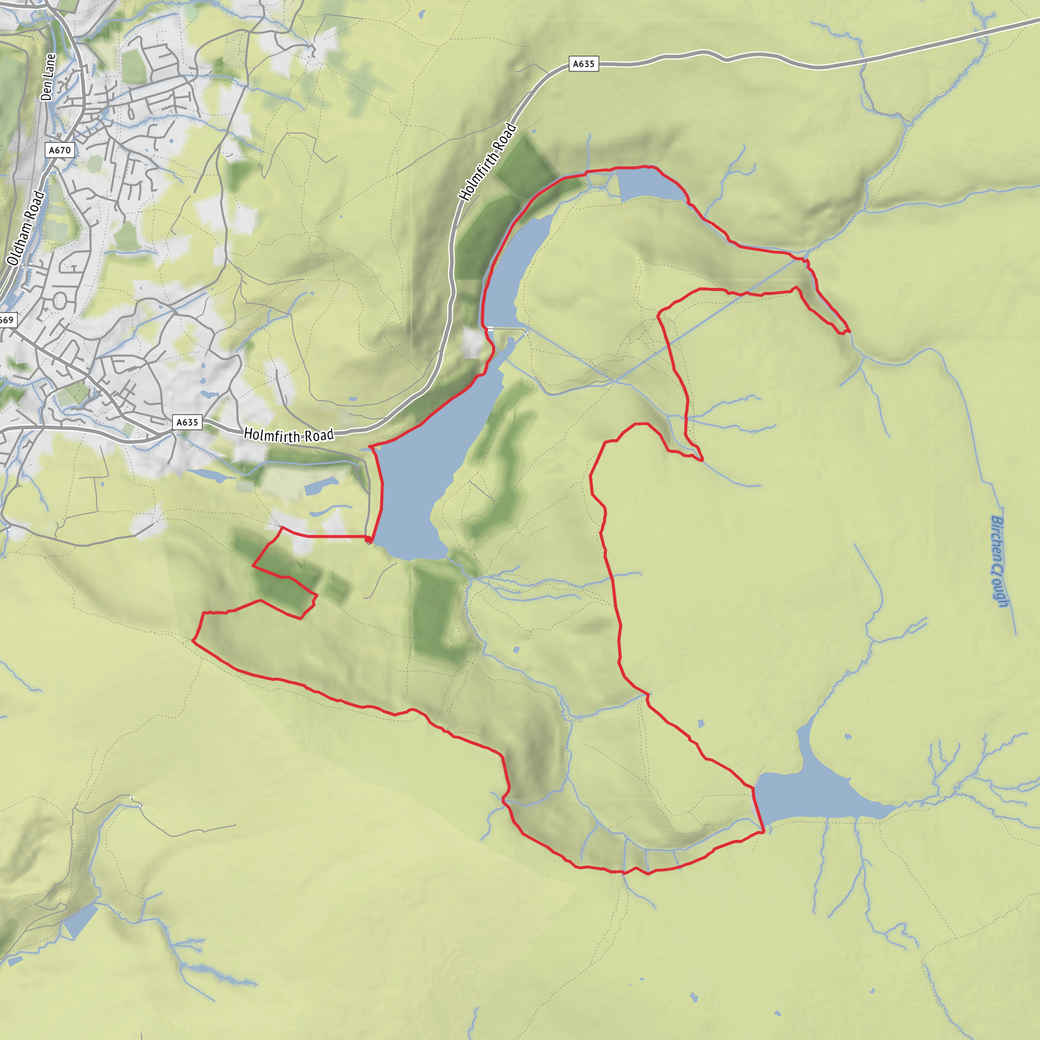 Dovestone Circular via Greenfield Brook and Chew Reservoir mobile static map