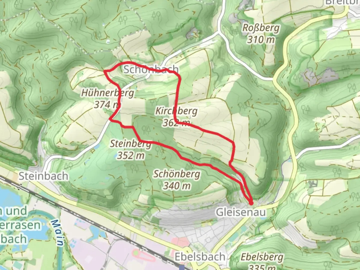 An image depicting the trail Schoenbacher Runde Lauftour EBL 1 and its surrounding area.
