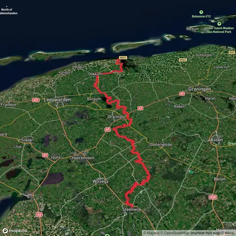 Steenwijk to Lauwersoog via Kerkweg, Groeneweg and Jaachpaad