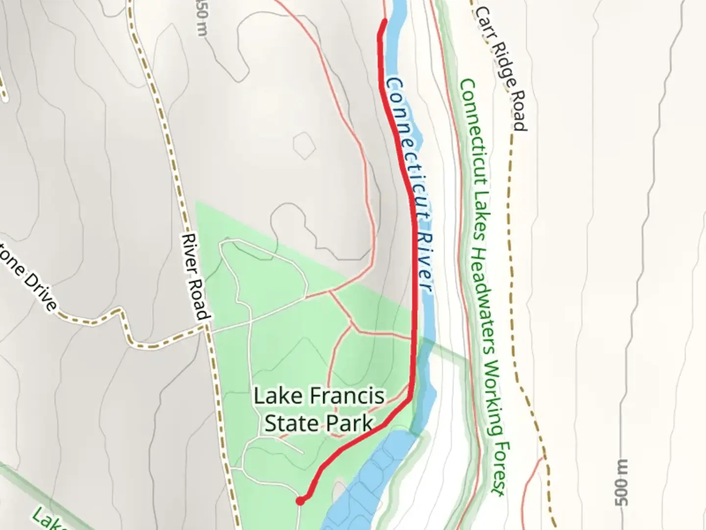 An image depicting the trail Walk along Connecticut River from River Road and its surrounding area.