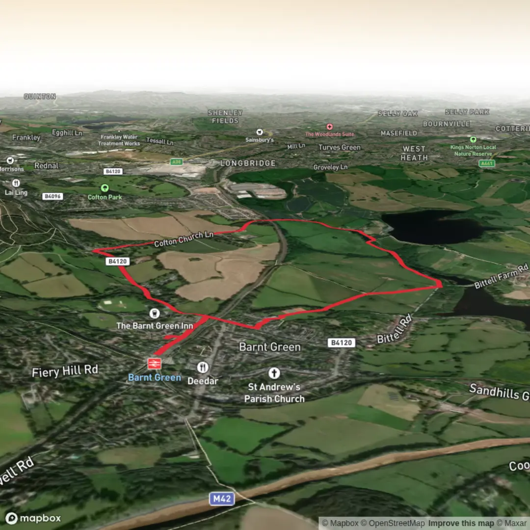 An image depicting the trail Hike from Barnt Green short and its surrounding area.