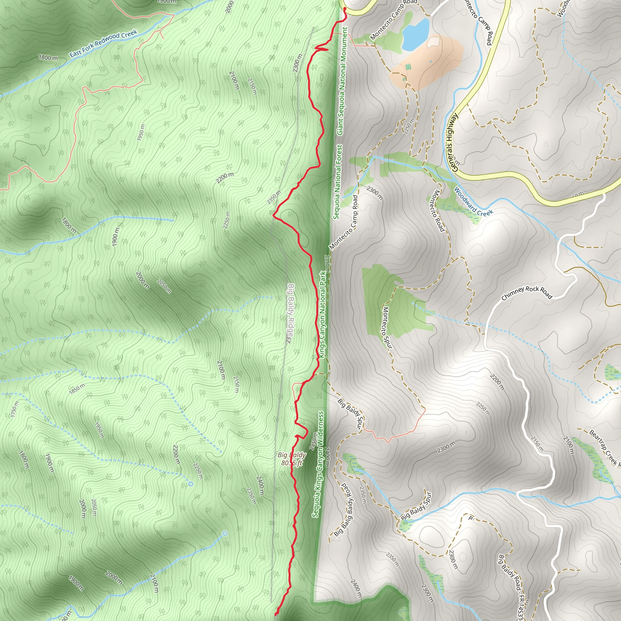 Big Baldy Peak from Generals Highway mobile static map