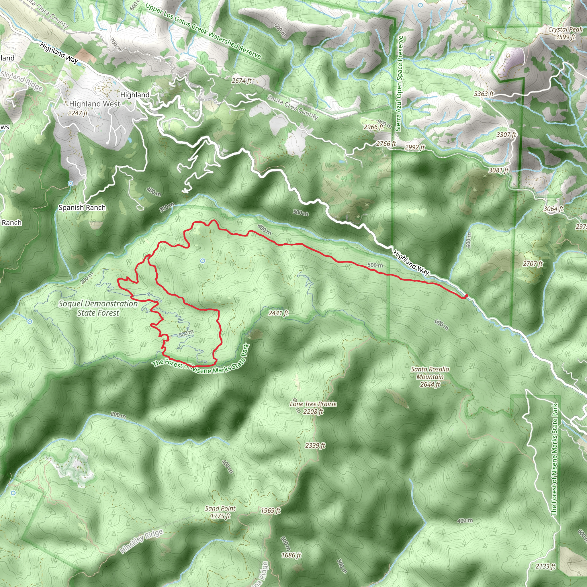 Hihn's Mill Road, Braille and Tractor Loop TRail mobile static map