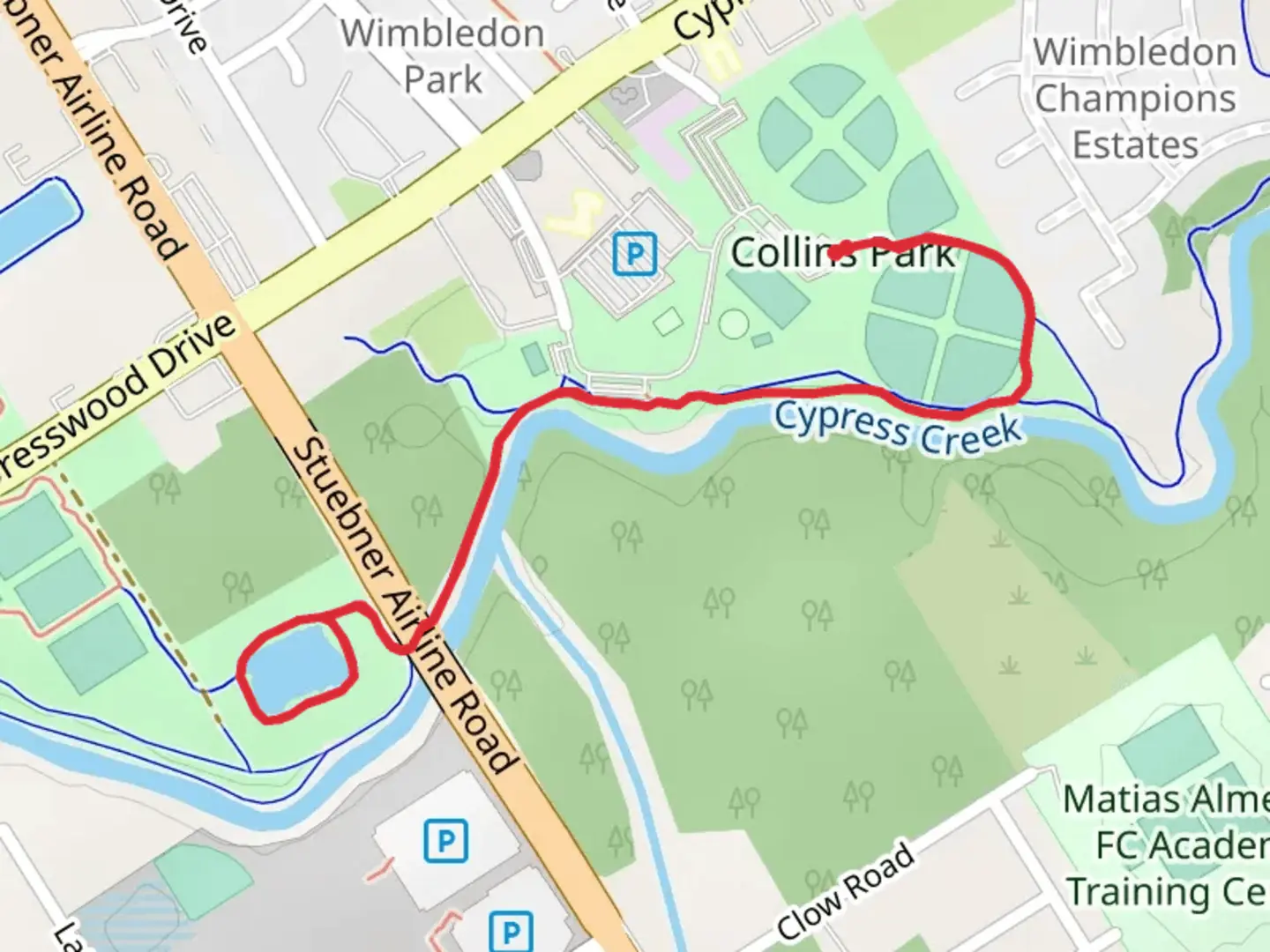 An image depicting the trail Cypress Creek Walk and its surrounding area.