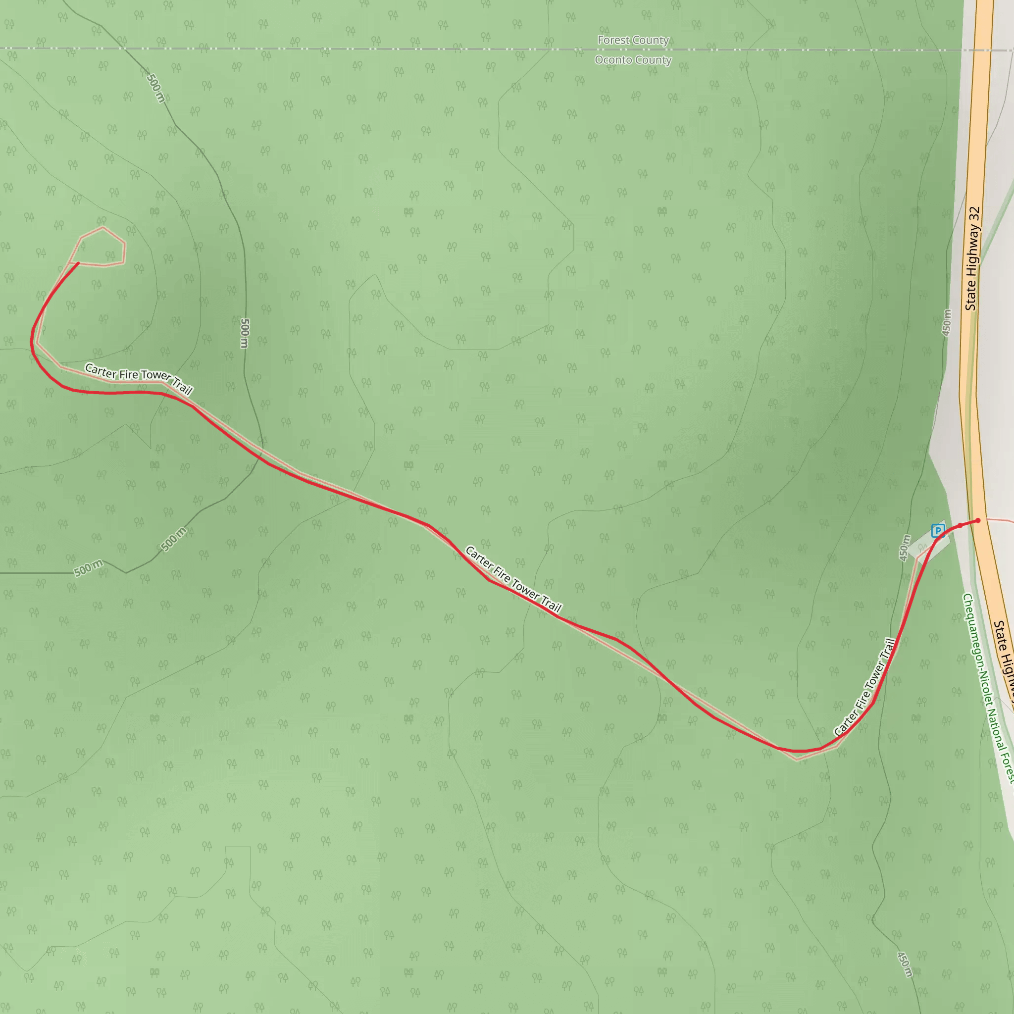 Carter Fire Tower Trail mobile static map
