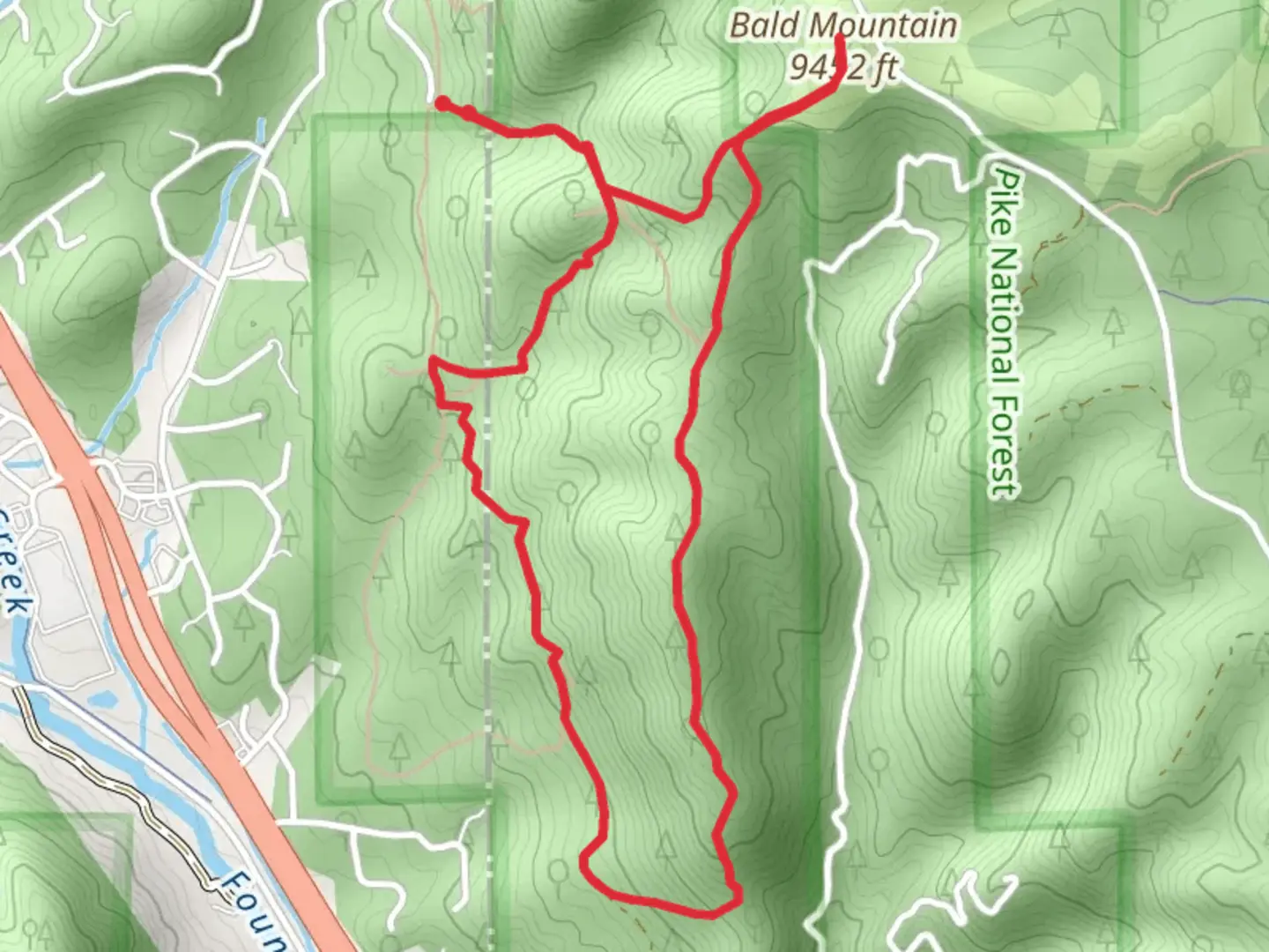 An image depicting the trail Pike National Forest and Bald Mountain Loop and its surrounding area.