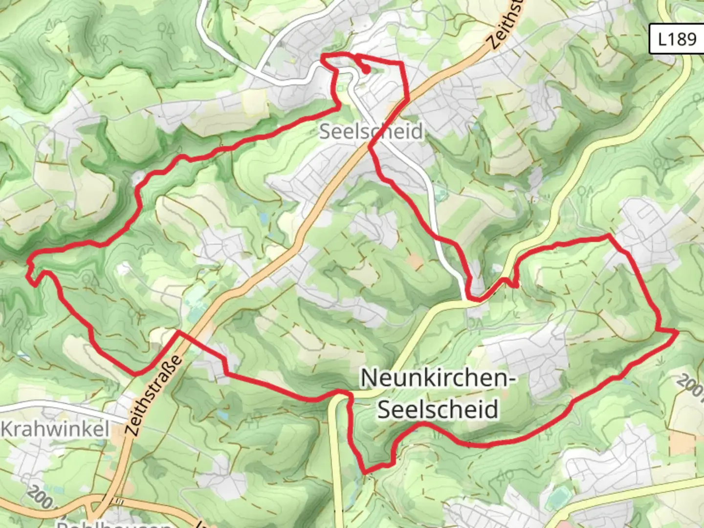 An image depicting the trail Freundschaftsweg and Seelscheid and its surrounding area.
