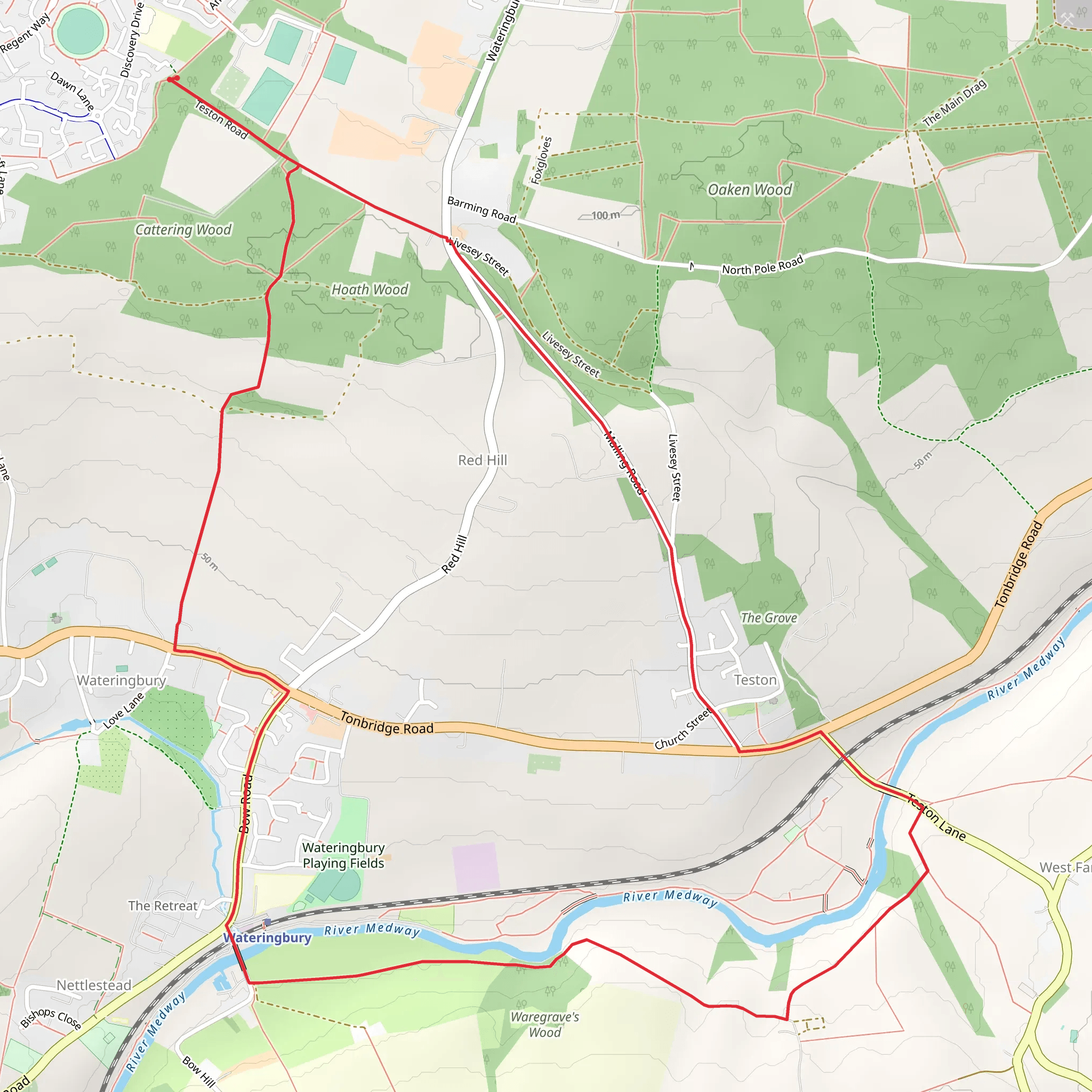 Hoath Wood and Teston Bridge Country Park Loop mobile static map