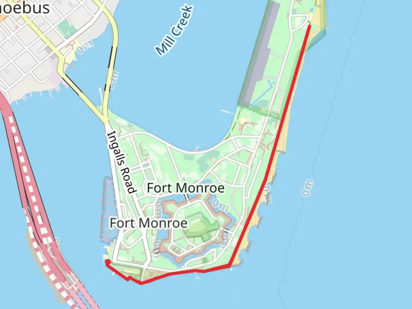 An image depicting the trail Fort Monroe Shore Walk and its surrounding area.