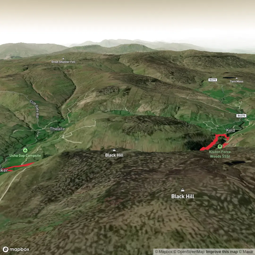An image depicting the trail Hike from Muker and its surrounding area.
