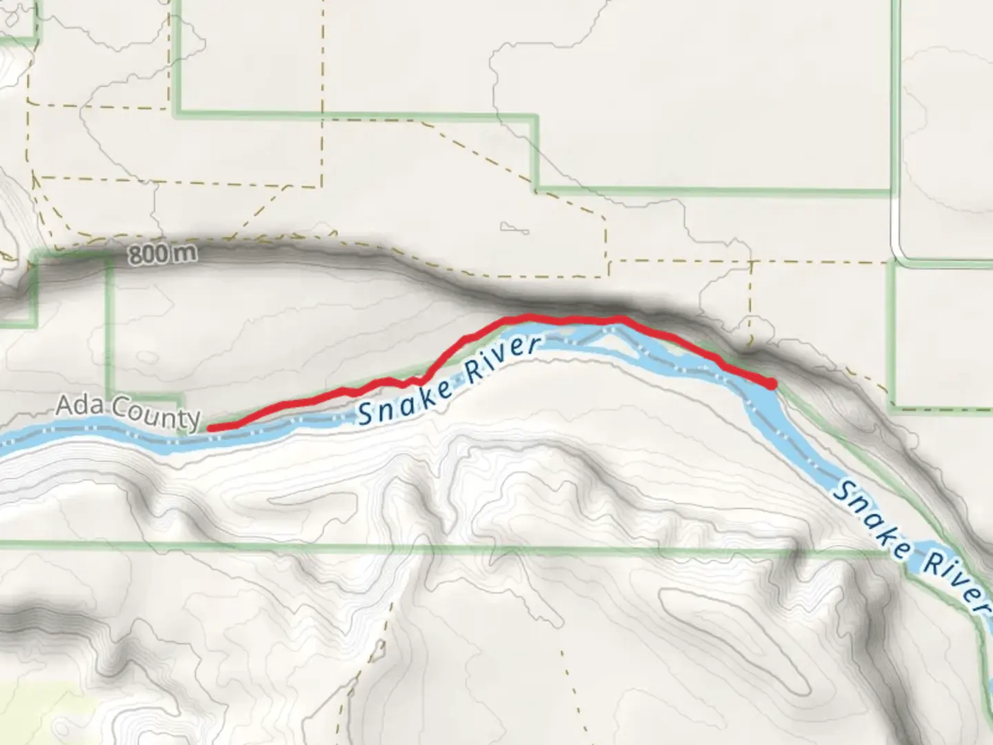 An image depicting the trail Snake River Out and Back and its surrounding area.