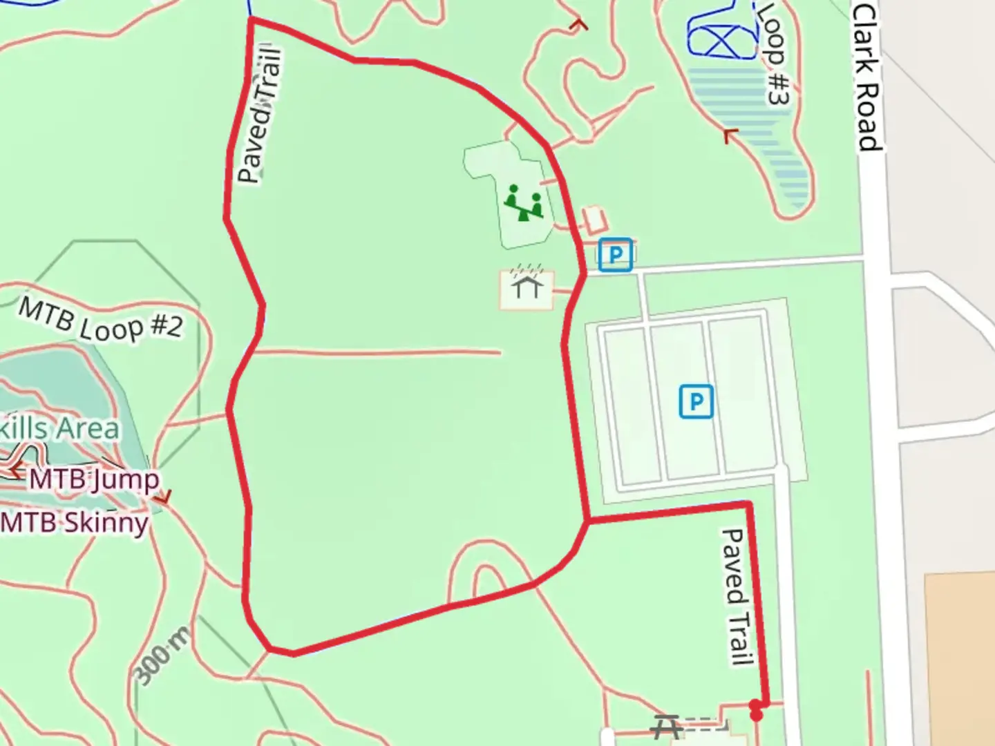 An image depicting the trail Settlers Park Paved Path Loop and its surrounding area.